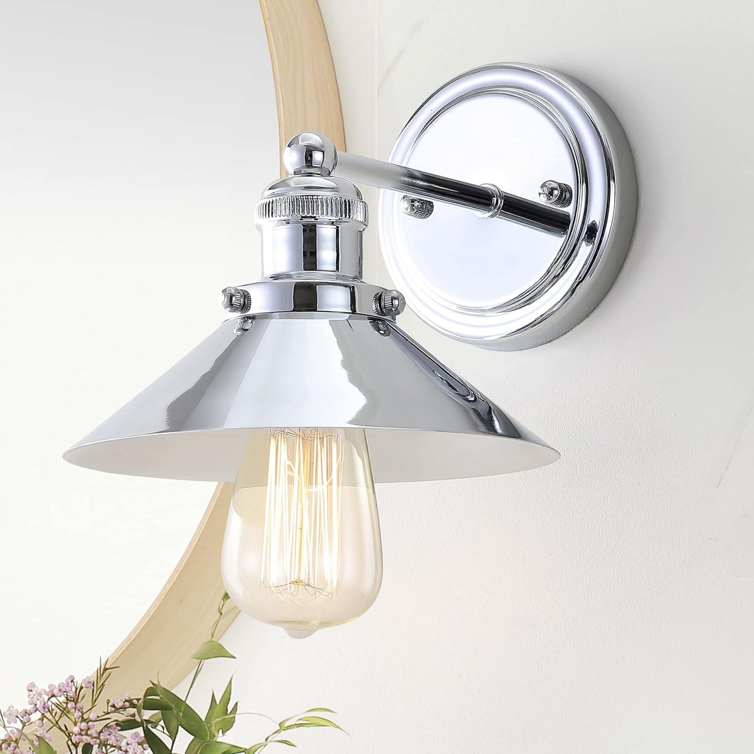 imageJONATHAN Y JYL7429A August 78quot 1Light Metal Shade Farmhouse Sconce Contemporary Transitional 2200K Edison 25W Bulb Included for Bedroom Living Room Bathroom Vanity Lighting Brass GoldChrome