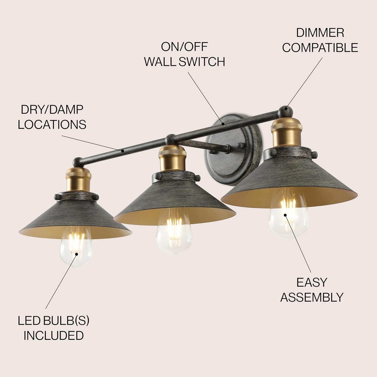 imageJONATHAN Y JYL7429A August 78quot 1Light Metal Shade Farmhouse Sconce Contemporary Transitional 2200K Edison 25W Bulb Included for Bedroom Living Room Bathroom Vanity Lighting Brass GoldRustic Dark GrayBrass Gold