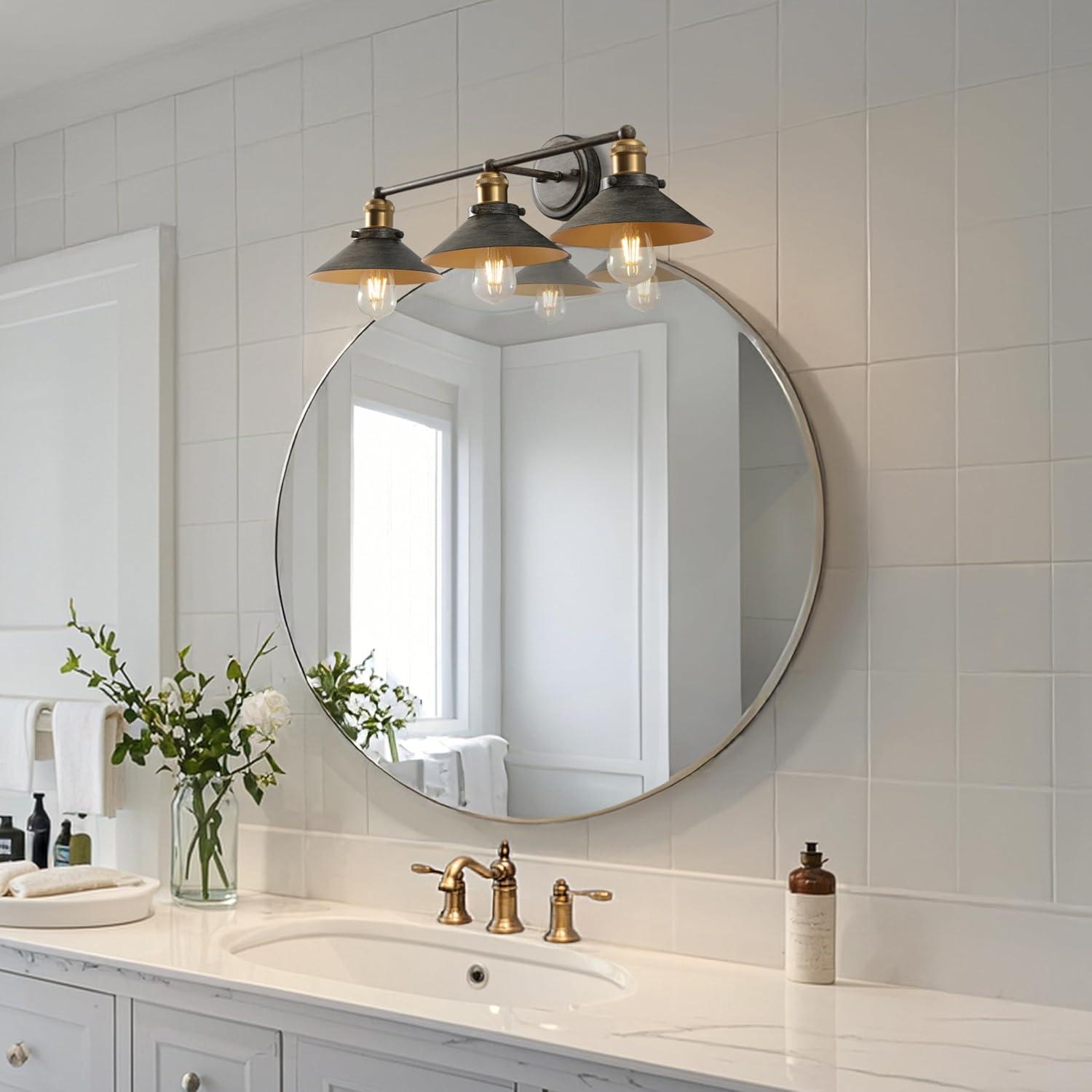 imageJONATHAN Y JYL7429A August 78quot 1Light Metal Shade Farmhouse Sconce Contemporary Transitional 2200K Edison 25W Bulb Included for Bedroom Living Room Bathroom Vanity Lighting Brass GoldRustic Dark GrayBrass Gold