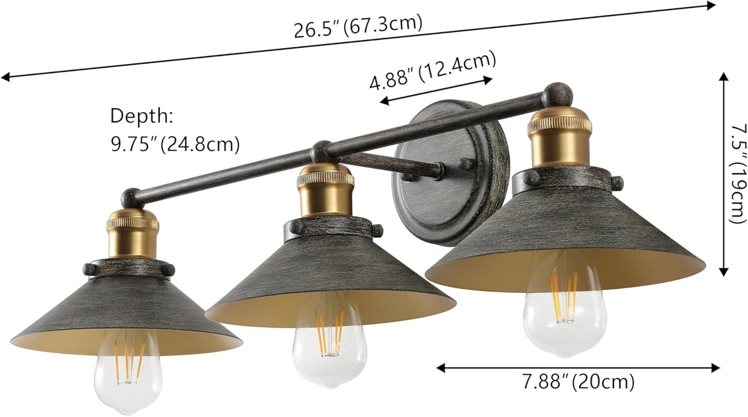 imageJONATHAN Y JYL7429A August 78quot 1Light Metal Shade Farmhouse Sconce Contemporary Transitional 2200K Edison 25W Bulb Included for Bedroom Living Room Bathroom Vanity Lighting Brass GoldRustic Dark GrayBrass Gold