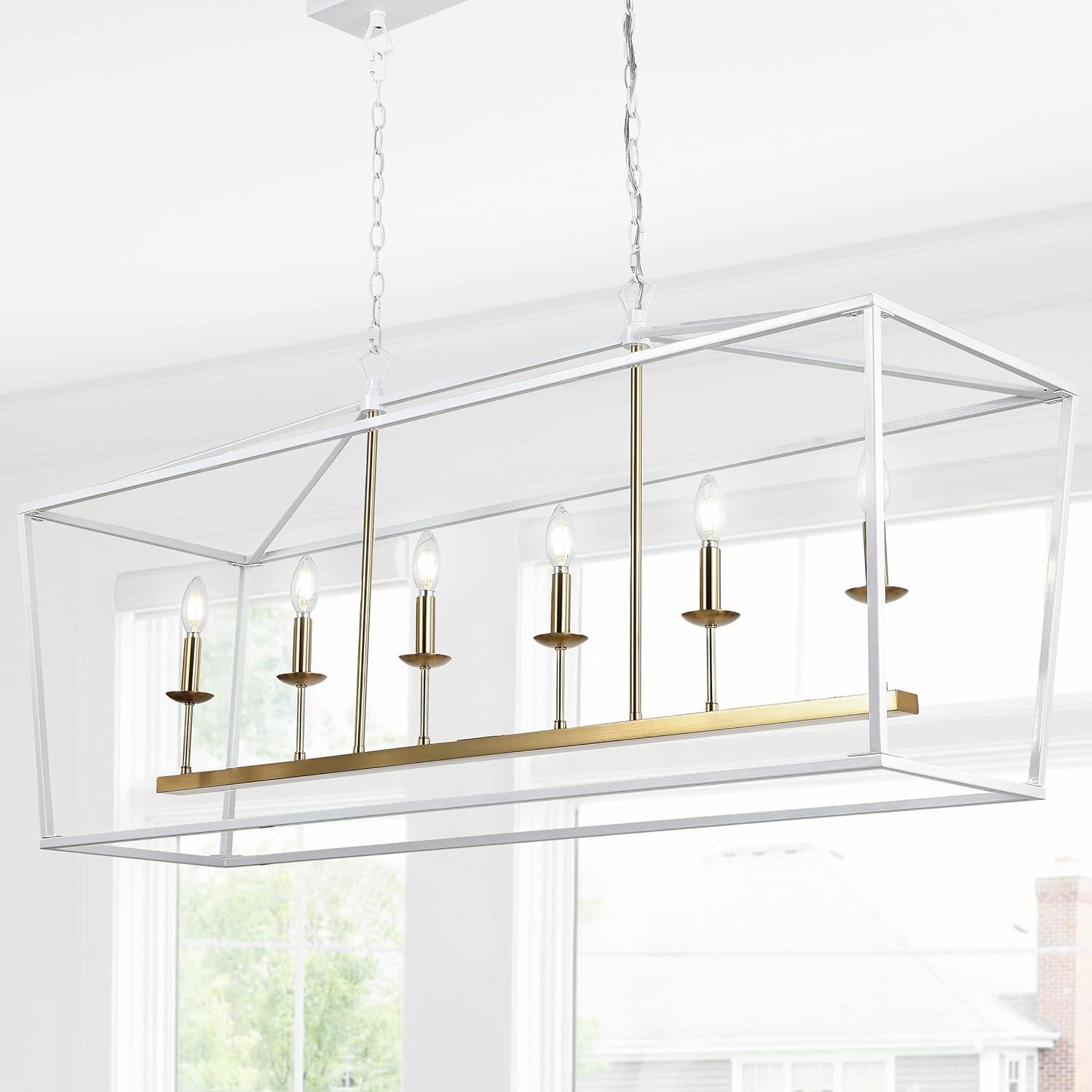 imageJONATHAN Y JYL7439B Pagoda Lantern Dimmable Adjustable Metal LED Pendant Classic Traditional Farmhouse Dining Room Living Room Kitchen Foyer Bedroom Hallway 49 in Antique GoldWhite