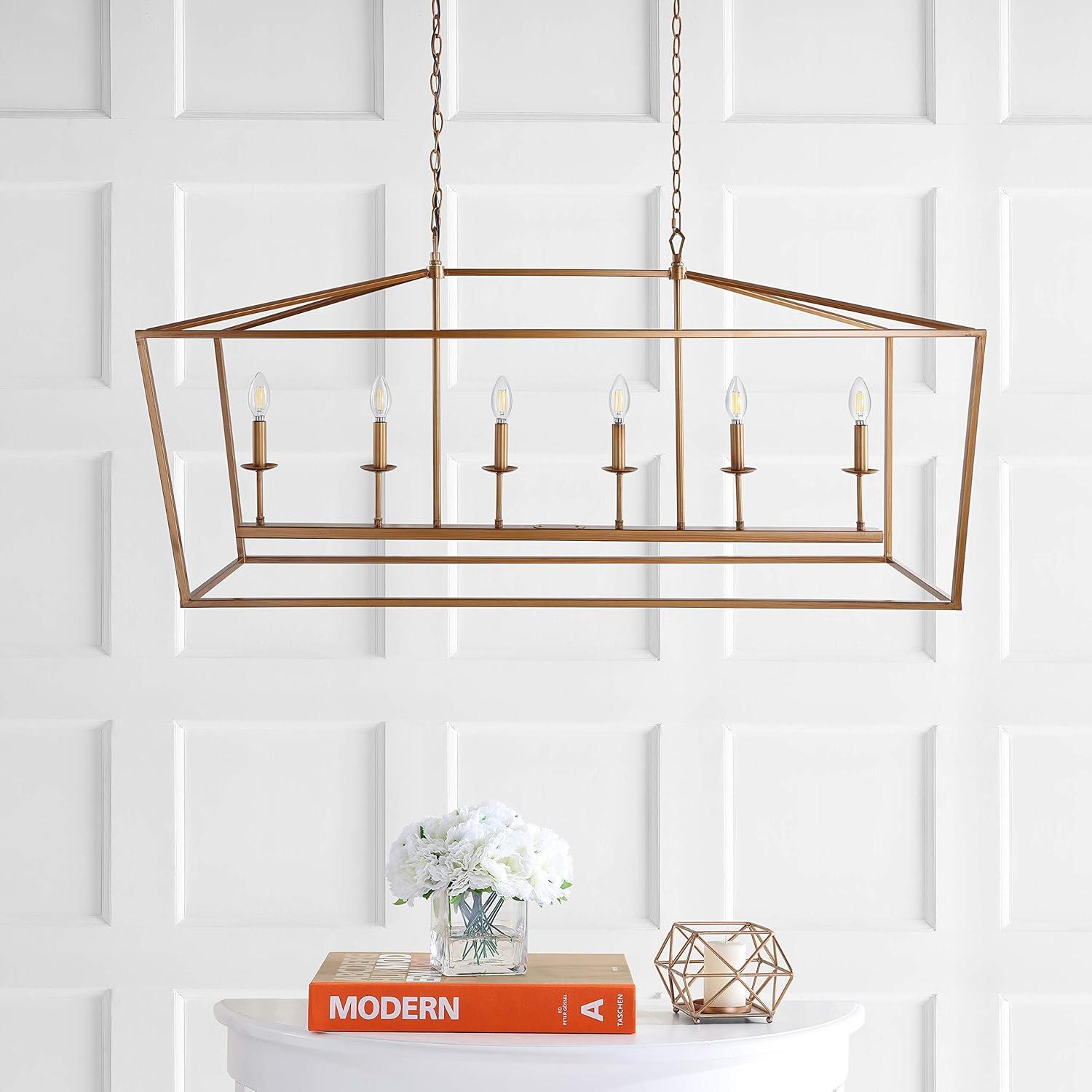 imageJONATHAN Y JYL7439B Pagoda Lantern Dimmable Adjustable Metal LED Pendant Classic Traditional Farmhouse Dining Room Living Room Kitchen Foyer Bedroom Hallway 49 in Antique GoldAntique Gold