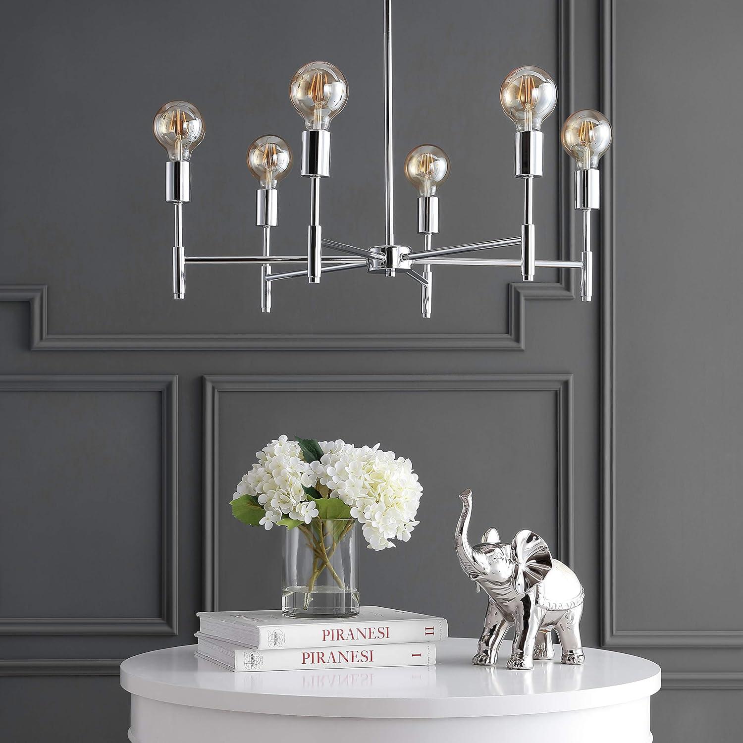 imageJONATHAN Y JYL7458A Turing 285quot Adjustable Height Metal LED PendantContemporary Dimmable Dining Room Living Room Kitchen Foyer Bedroom Chrome