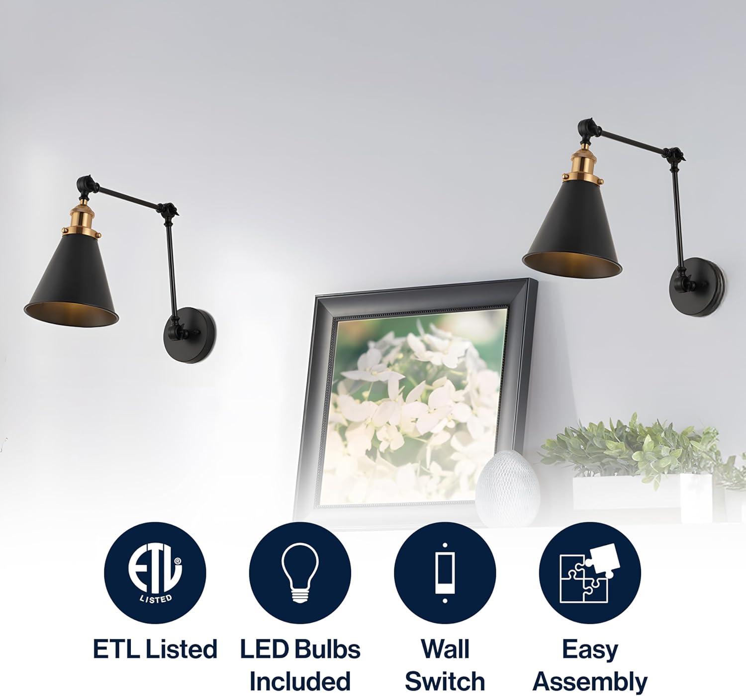 imageJONATHAN Y JYL7461A Rover 7quot Farmhouse Industrial Adjustable Arm Metal LED Wall Sconce Rustic Bohemian 2700K LED 4W Bulb for Entryway Lobby Kitchen Bathroom Bedroom Living Room Hallway Brass GoldBlack