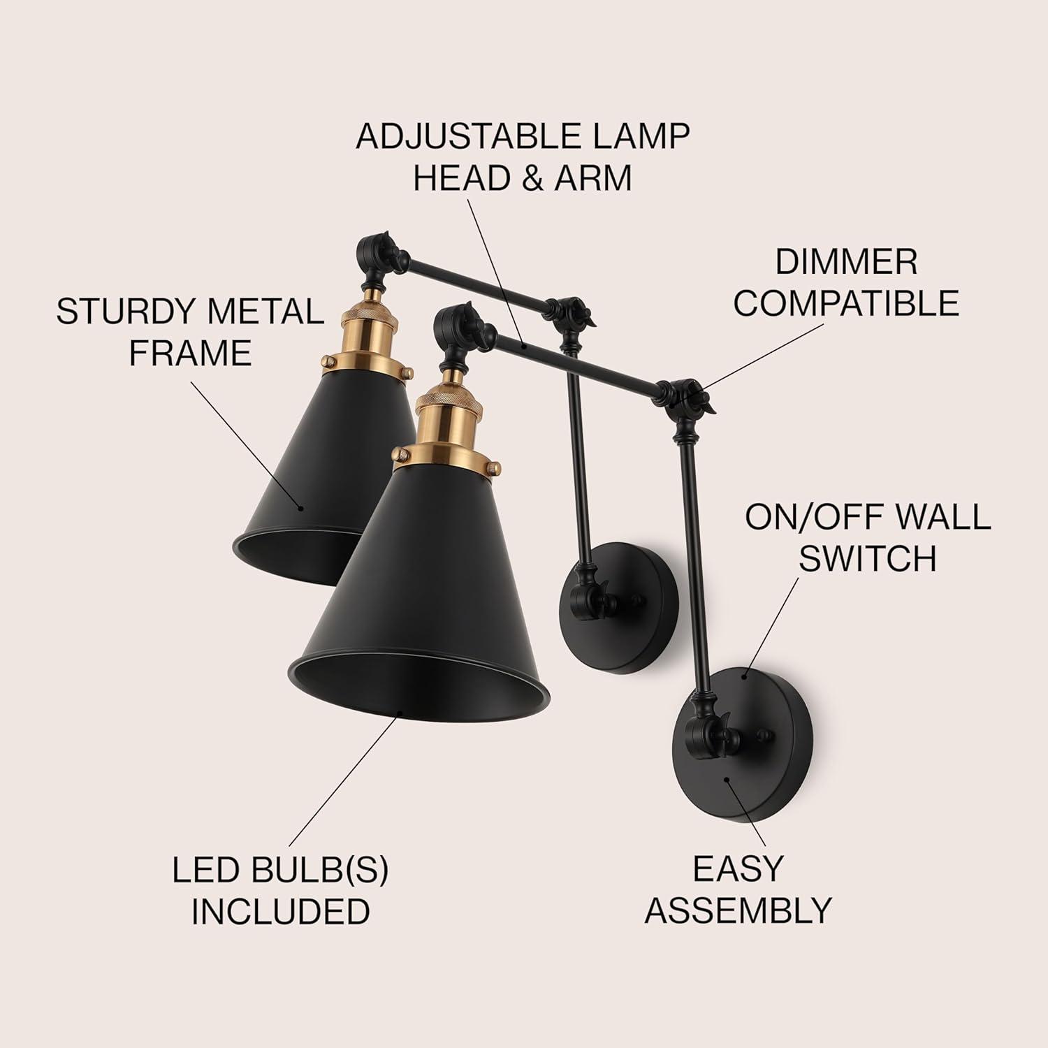imageJONATHAN Y JYL7461A Rover 7quot Farmhouse Industrial Adjustable Arm Metal LED Wall Sconce Rustic Bohemian 2700K LED 4W Bulb for Entryway Lobby Kitchen Bathroom Bedroom Living Room Hallway Brass GoldBlack
