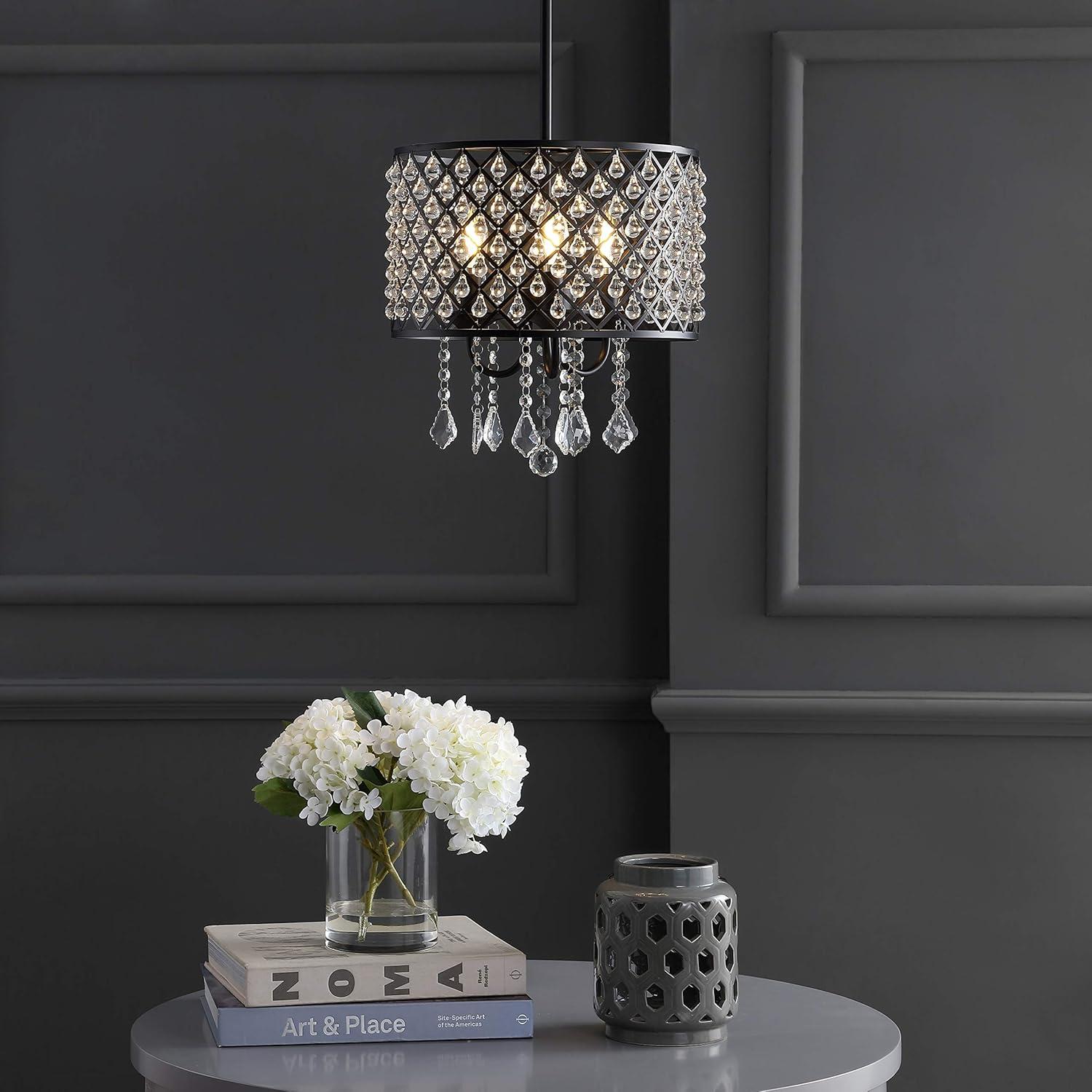 imageJONATHAN Y JYL7464A Gigi 17quot MetalCrystal Adjustable LED Drop Pendant Glam Contemporary Dimmable Dining Room Living Room Kitchen Foyer Black13 in