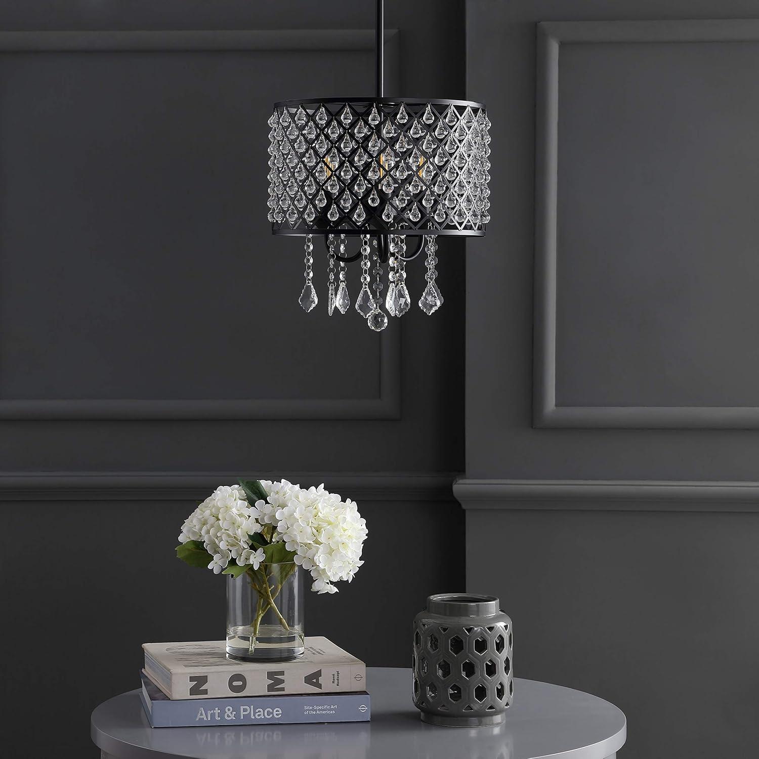 imageJONATHAN Y JYL7464A Gigi 17quot MetalCrystal Adjustable LED Drop Pendant Glam Contemporary Dimmable Dining Room Living Room Kitchen Foyer Black13 in