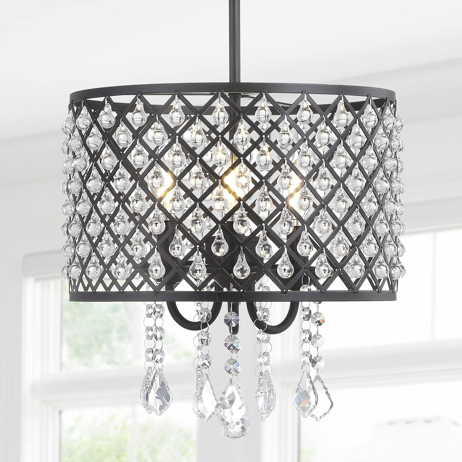 imageJONATHAN Y JYL7464A Gigi 17quot MetalCrystal Adjustable LED Drop Pendant Glam Contemporary Dimmable Dining Room Living Room Kitchen Foyer Black13 in