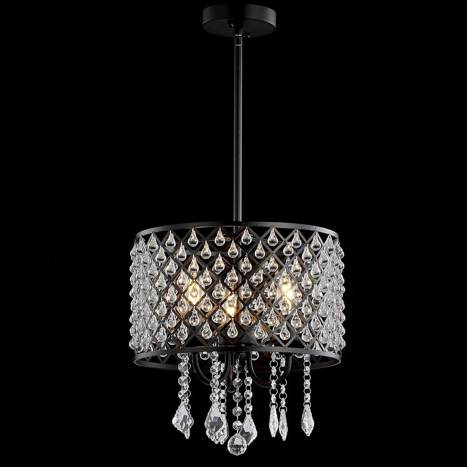 imageJONATHAN Y JYL7464A Gigi 17quot MetalCrystal Adjustable LED Drop Pendant Glam Contemporary Dimmable Dining Room Living Room Kitchen Foyer Black13 in