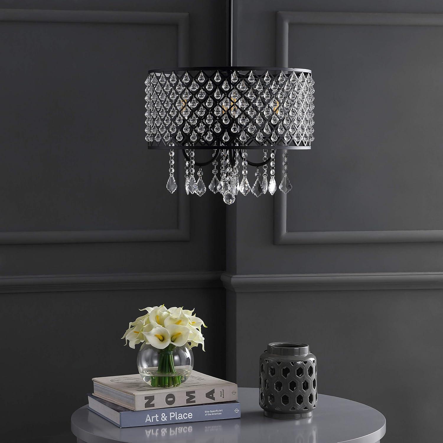 imageJONATHAN Y JYL7464A Gigi 17quot MetalCrystal Adjustable LED Drop Pendant Glam Contemporary Dimmable Dining Room Living Room Kitchen Foyer Black17 in