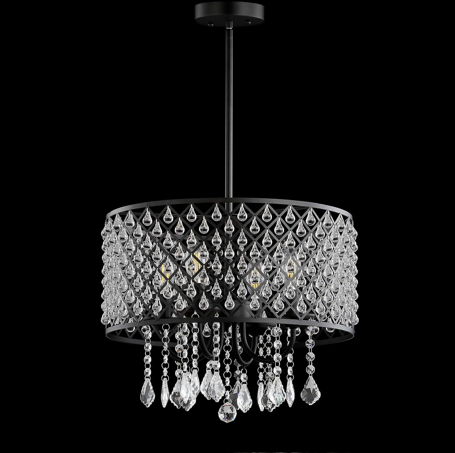 imageJONATHAN Y JYL7464A Gigi 17quot MetalCrystal Adjustable LED Drop Pendant Glam Contemporary Dimmable Dining Room Living Room Kitchen Foyer Black17 in