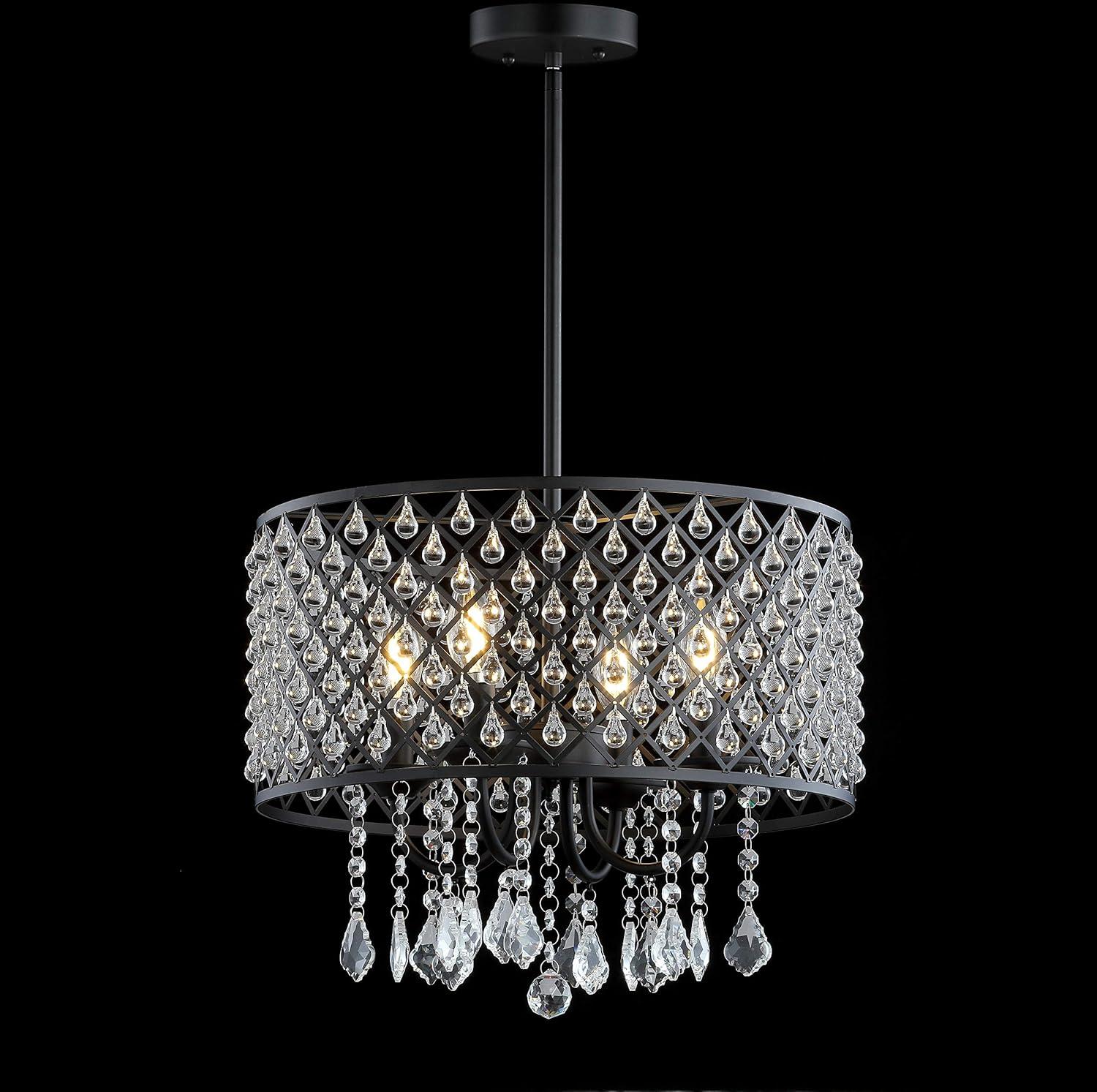 imageJONATHAN Y JYL7464A Gigi 17quot MetalCrystal Adjustable LED Drop Pendant Glam Contemporary Dimmable Dining Room Living Room Kitchen Foyer Black17 in