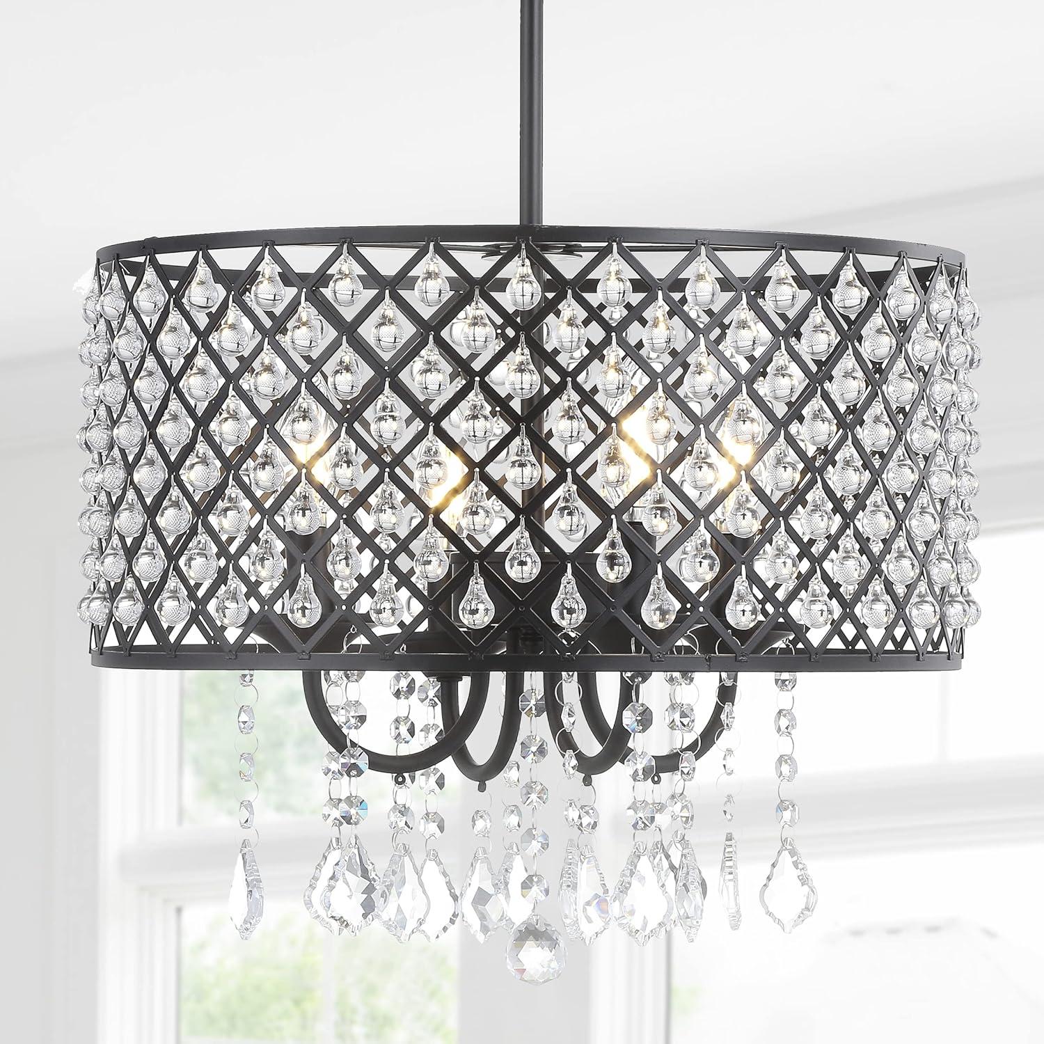 imageJONATHAN Y JYL7464A Gigi 17quot MetalCrystal Adjustable LED Drop Pendant Glam Contemporary Dimmable Dining Room Living Room Kitchen Foyer Black17 in