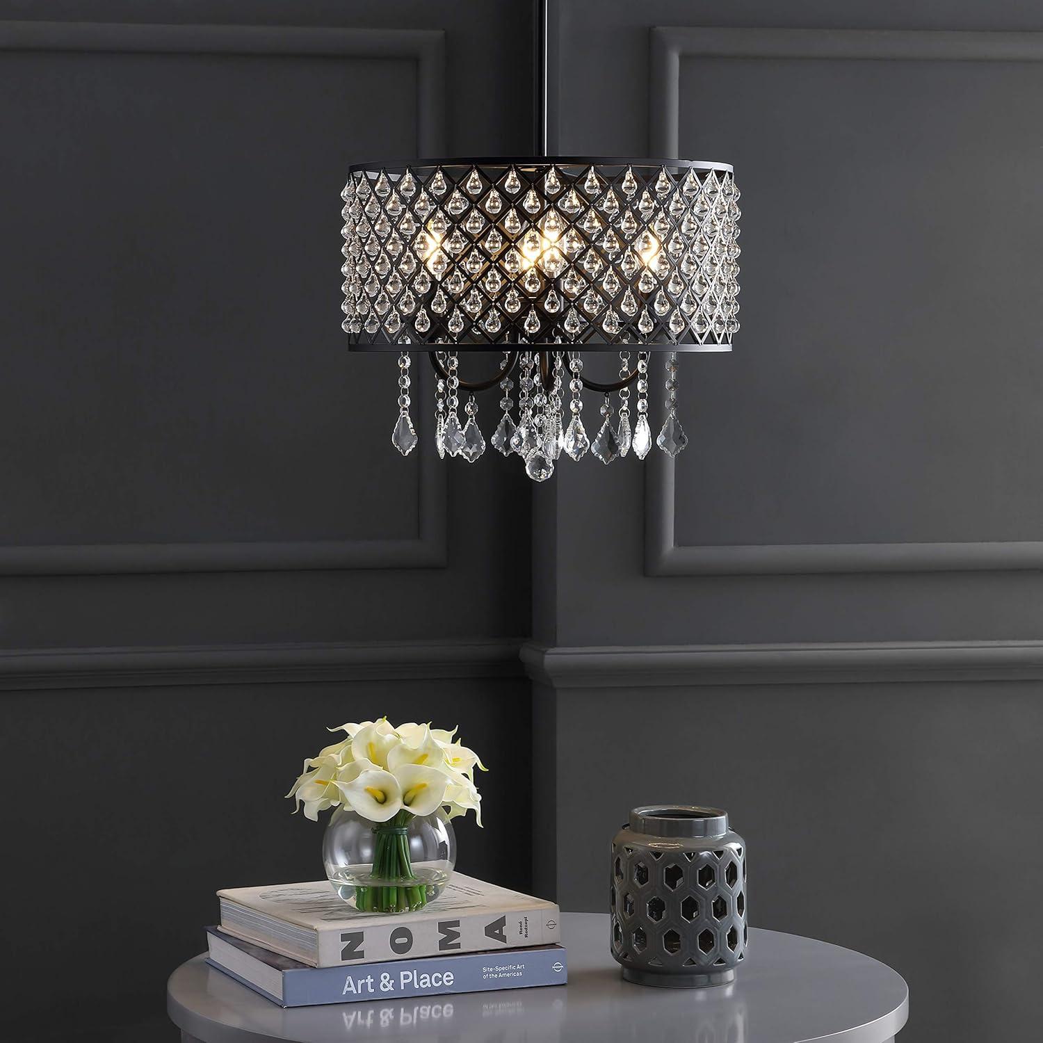 imageJONATHAN Y JYL7464A Gigi 17quot MetalCrystal Adjustable LED Drop Pendant Glam Contemporary Dimmable Dining Room Living Room Kitchen Foyer Black17 in