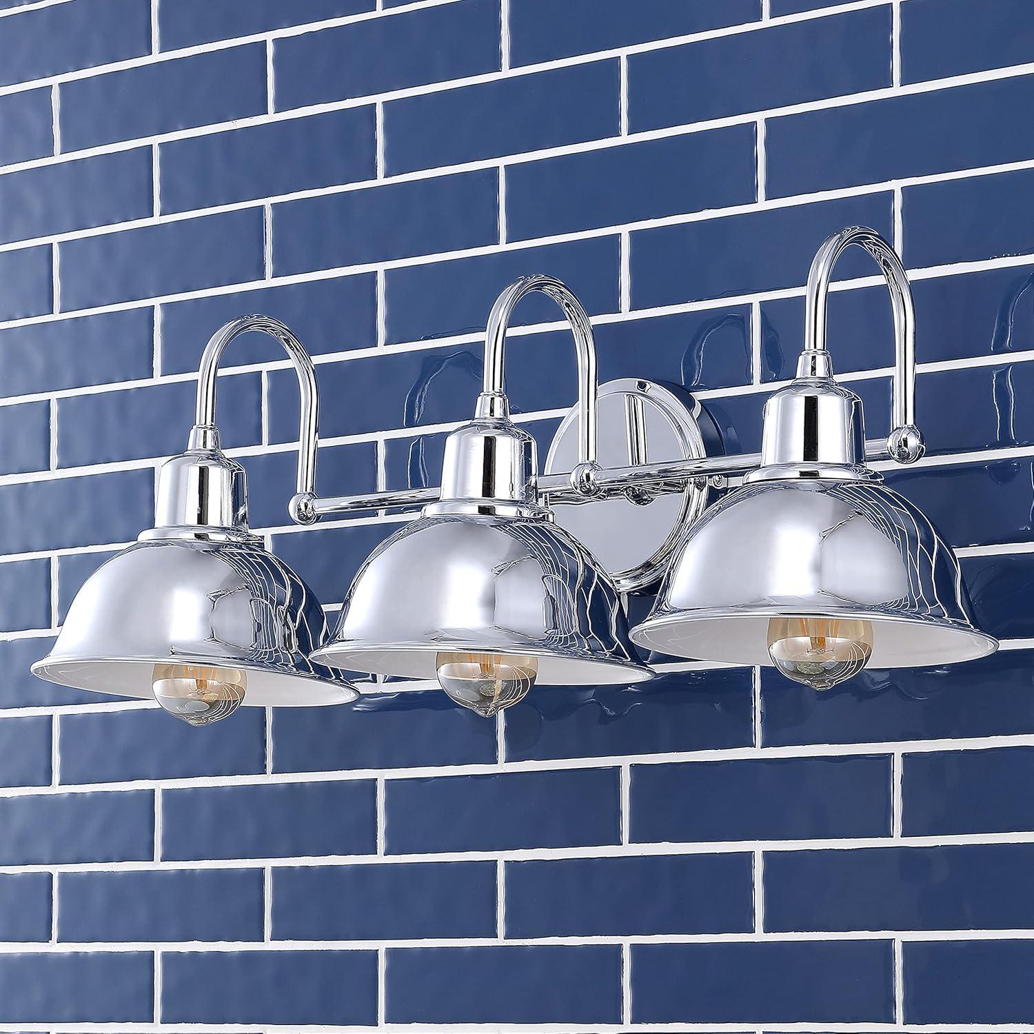 imageJONATHAN Y JYL7481B Frisco 8quot 1 Light Farmhouse Industrial Iron LED Vanity Rustic Transitional 2700K Cozy Warm Light for Bathroom Mirror Cabinet Oil Rubbed Bronze1 BulbChrome