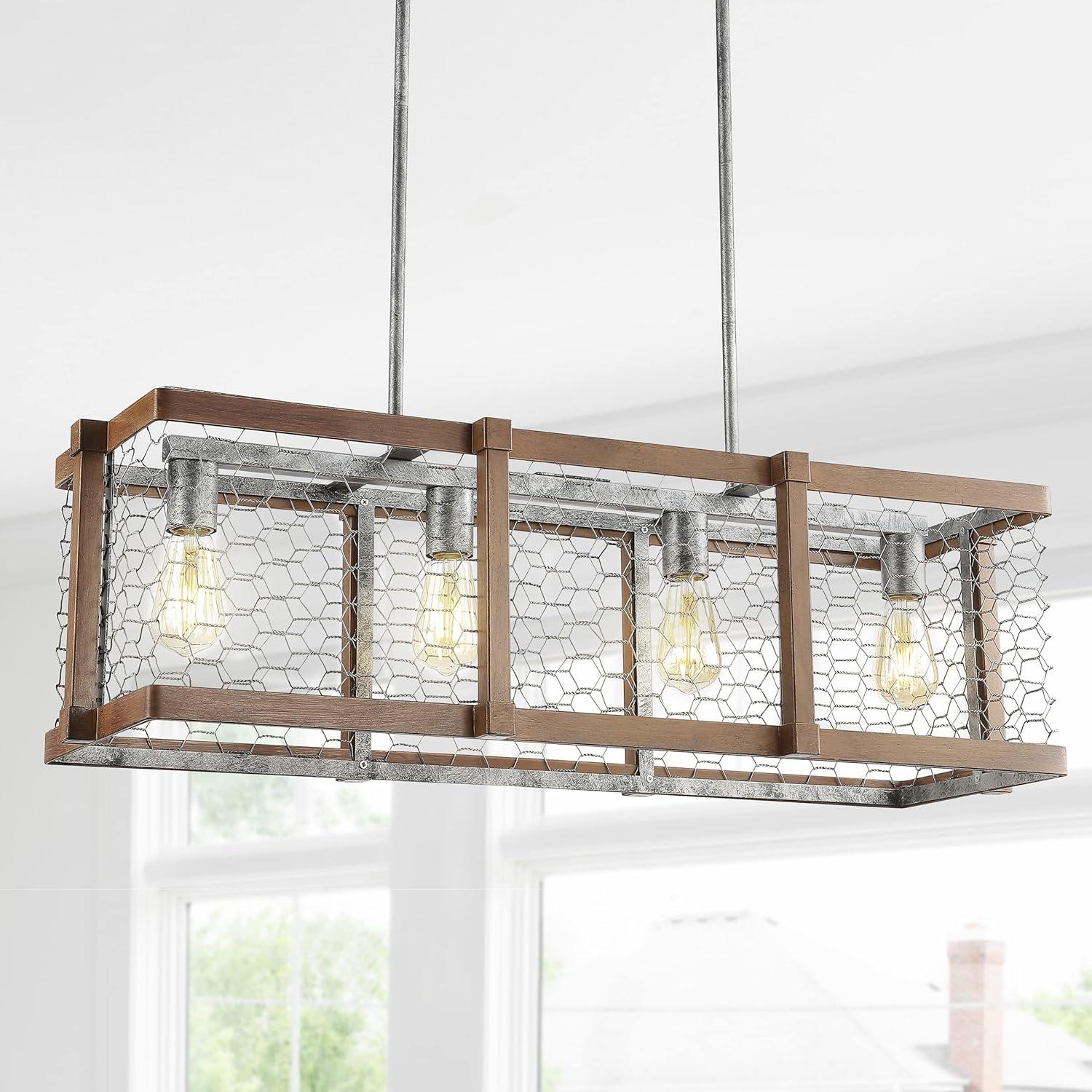 imageJONATHAN Y JYL7519A Gaines 345quot Linear 4Light Adjustable Iron Rustic Industrial LED Pendant Industrial Cottage French Country Dining Room Living Room Kitchen Foyer Bedroom Hallway BrownSilver