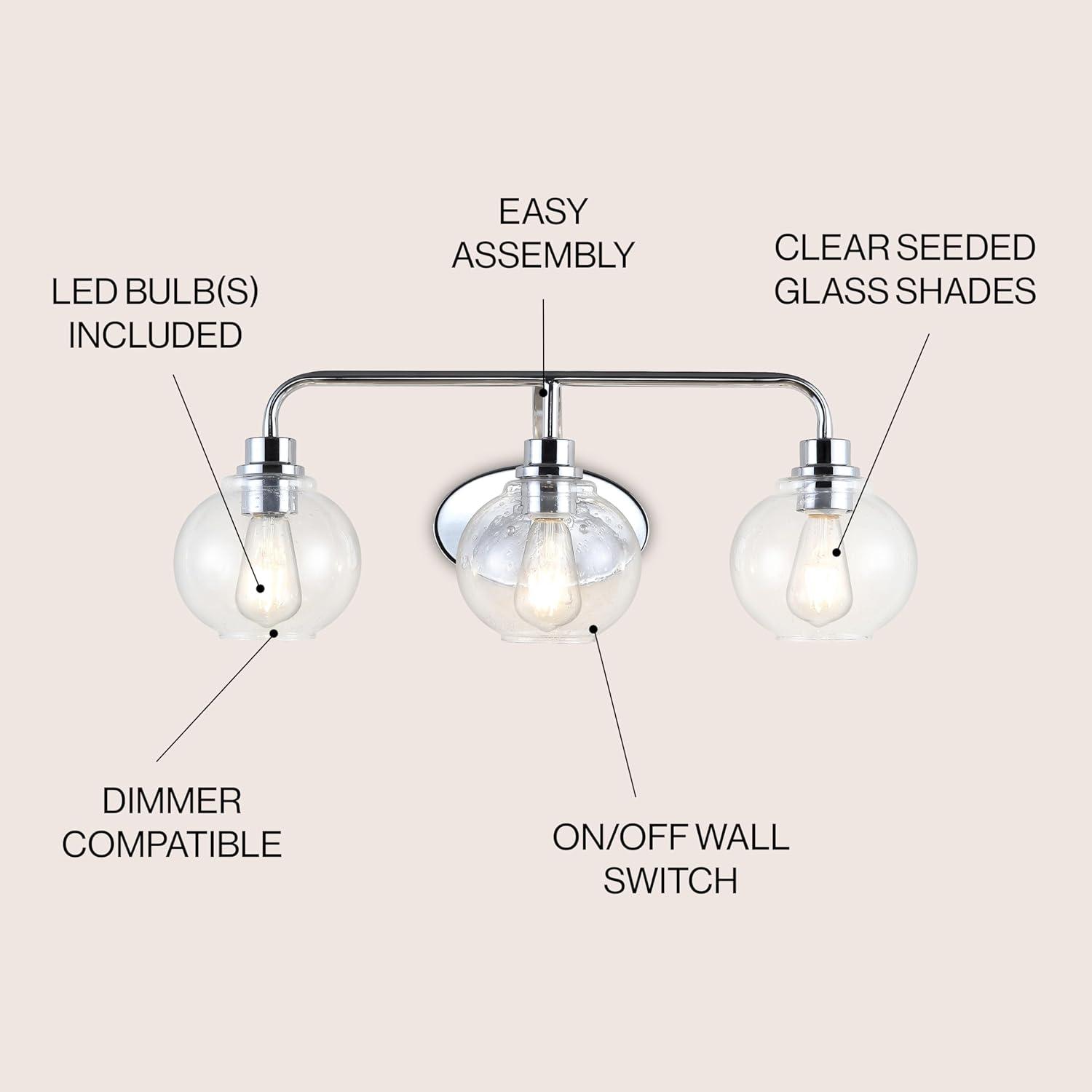 imageJONATHAN Y JYL7526B Sandrine 65quot 1Light IronSeeded Glass Cottage Rustic LED Vanity Light Classic 2700K LED 4W Bulb Entryway Lobby Kitchen Bathroom Bedroom Living Room Hallway ChromeChrome