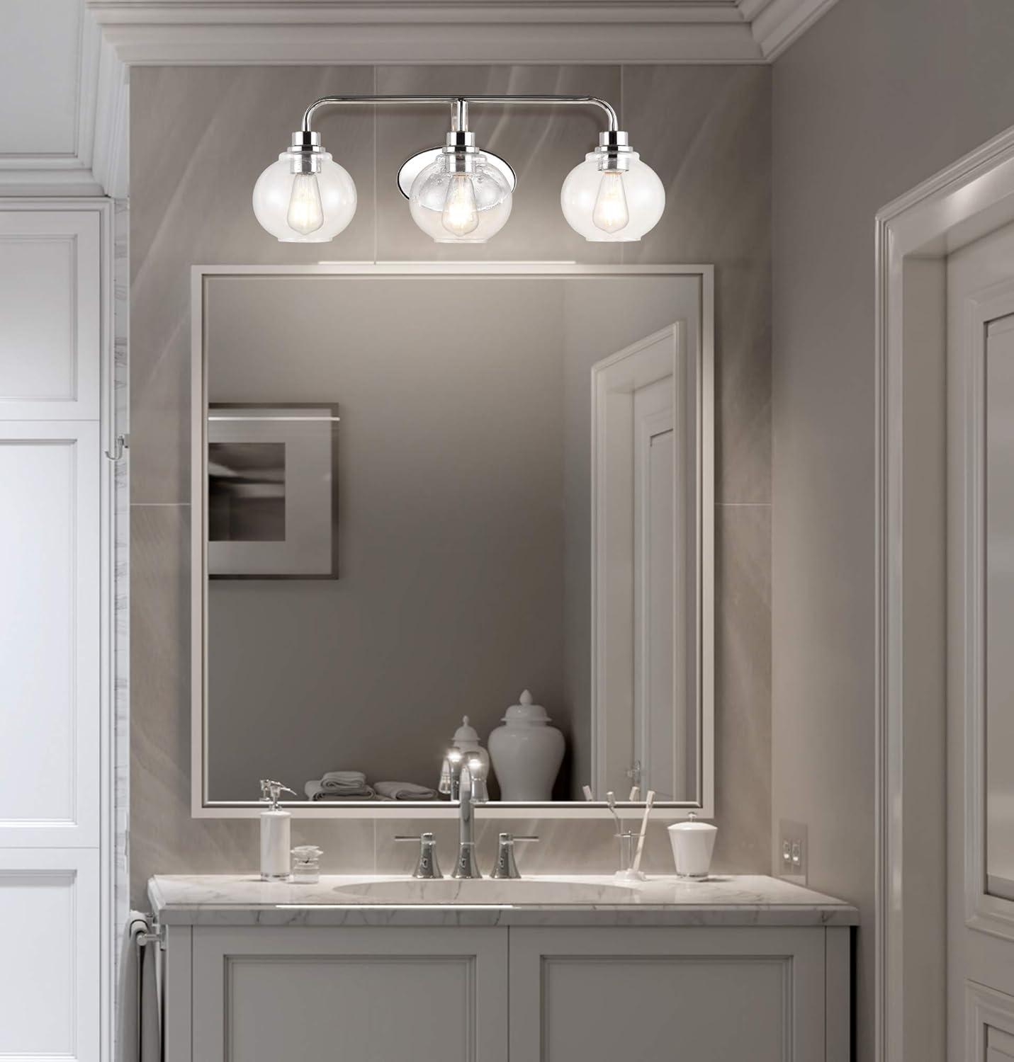 imageJONATHAN Y JYL7526B Sandrine 65quot 1Light IronSeeded Glass Cottage Rustic LED Vanity Light Classic 2700K LED 4W Bulb Entryway Lobby Kitchen Bathroom Bedroom Living Room Hallway ChromeChrome