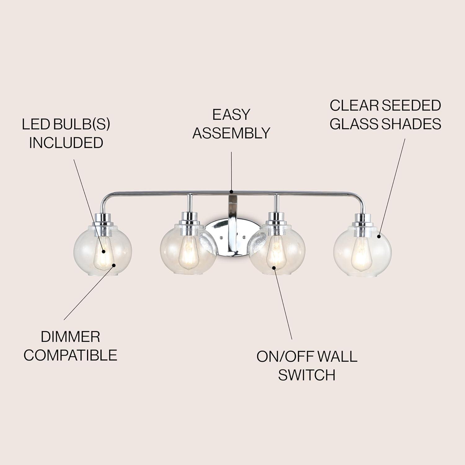 imageJONATHAN Y JYL7526B Sandrine 65quot 1Light IronSeeded Glass Cottage Rustic LED Vanity Light Classic 2700K LED 4W Bulb Entryway Lobby Kitchen Bathroom Bedroom Living Room Hallway ChromeChrome