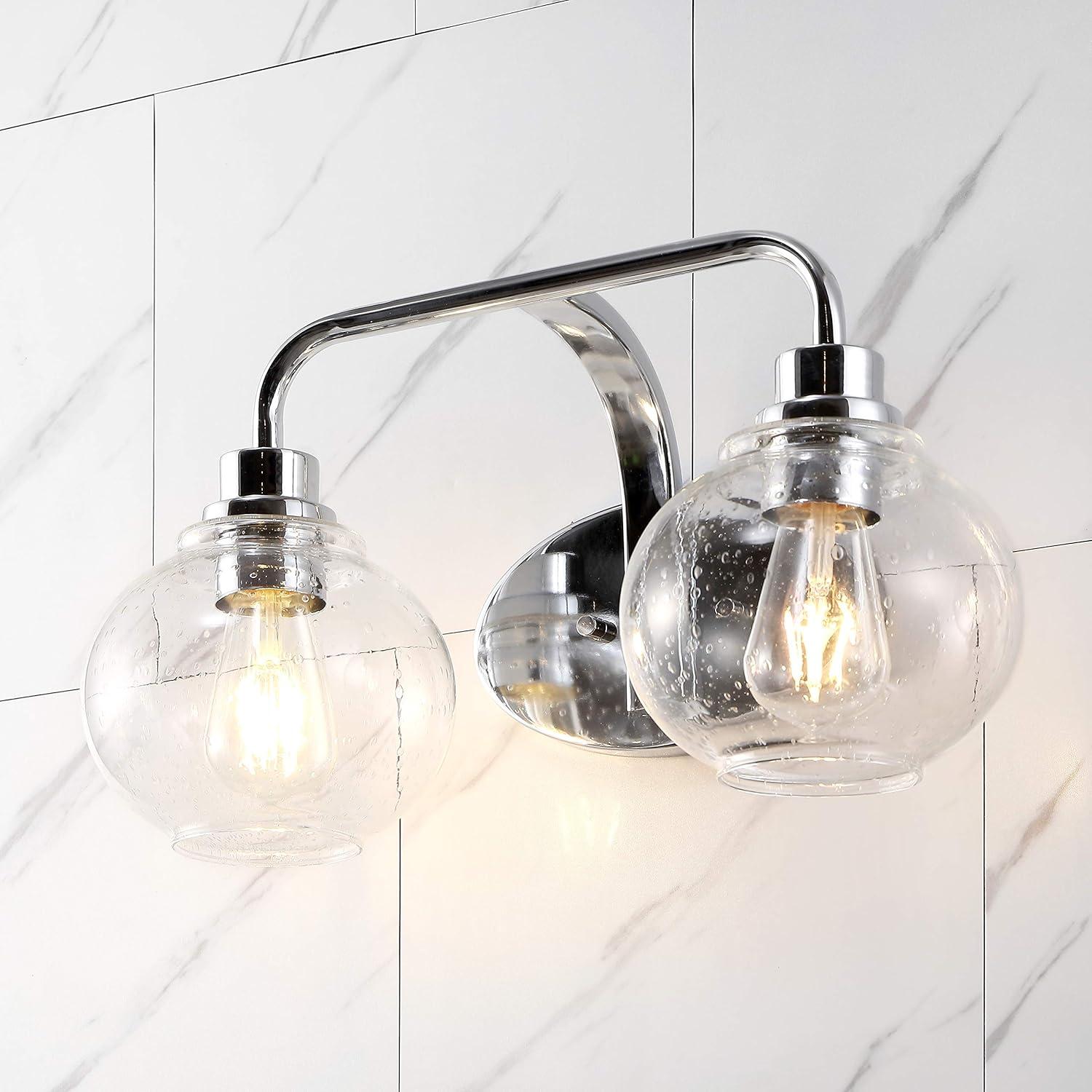 imageJONATHAN Y JYL7526B Sandrine 65quot 1Light IronSeeded Glass Cottage Rustic LED Vanity Light Classic 2700K LED 4W Bulb Entryway Lobby Kitchen Bathroom Bedroom Living Room Hallway ChromeChrome