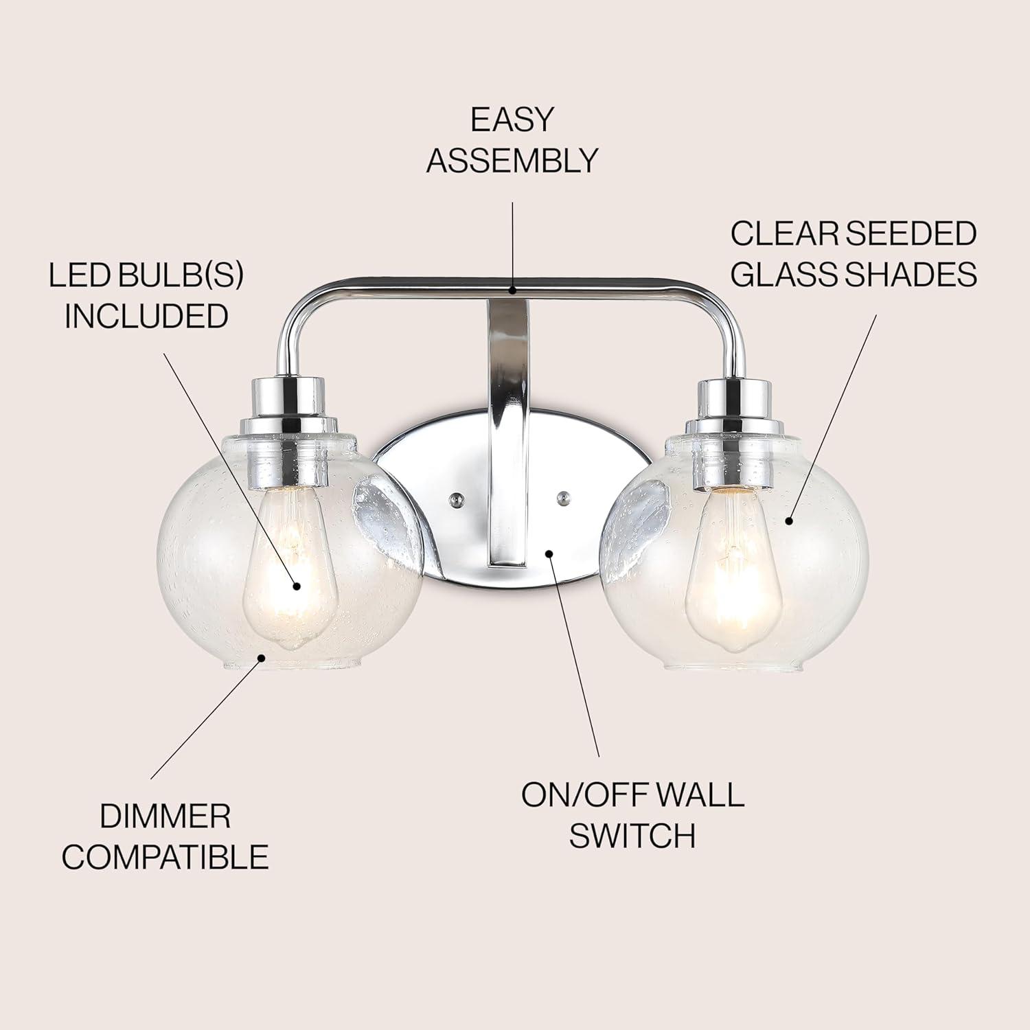 imageJONATHAN Y JYL7526B Sandrine 65quot 1Light IronSeeded Glass Cottage Rustic LED Vanity Light Classic 2700K LED 4W Bulb Entryway Lobby Kitchen Bathroom Bedroom Living Room Hallway ChromeChrome