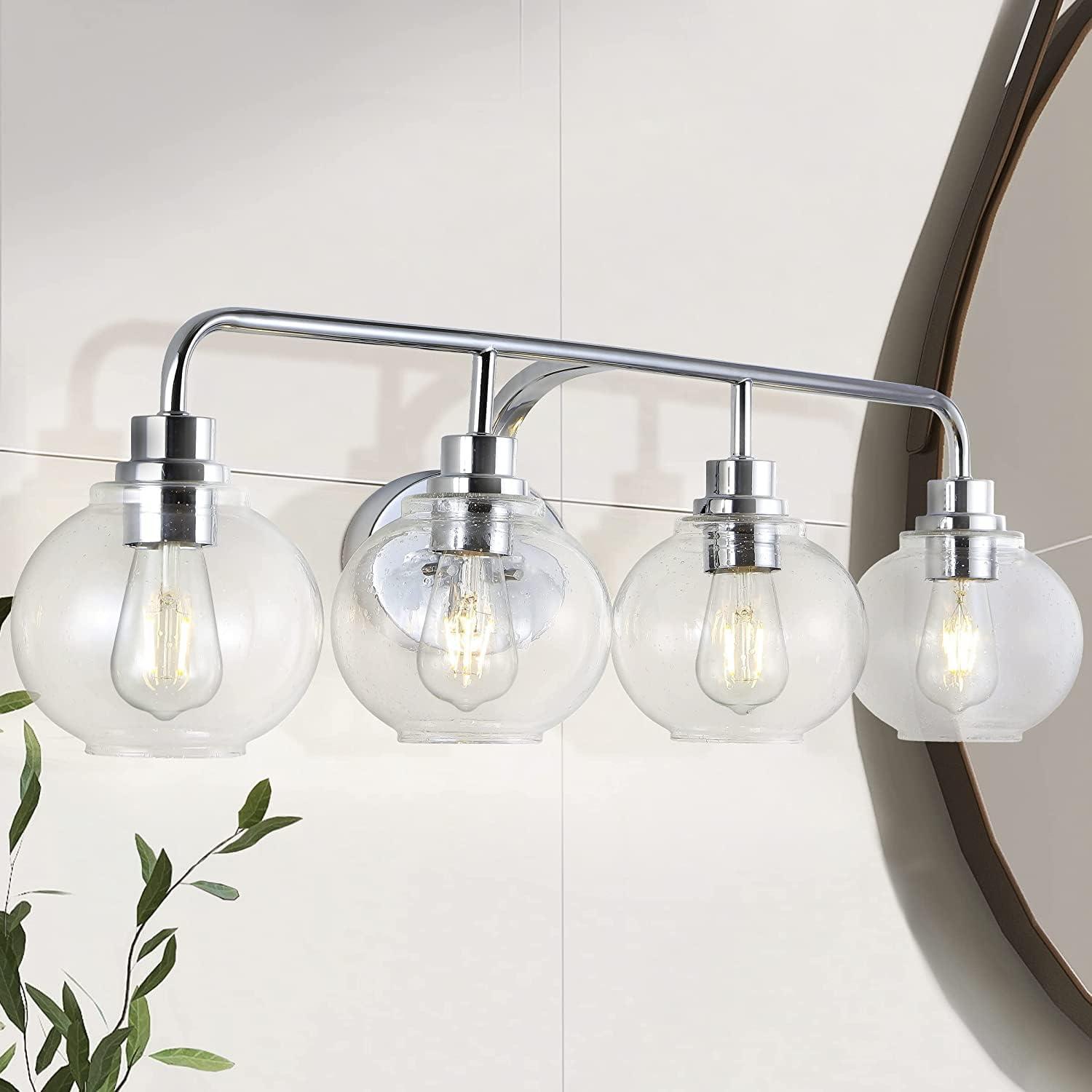 imageJONATHAN Y JYL7526B Sandrine 65quot 1Light IronSeeded Glass Cottage Rustic LED Vanity Light Classic 2700K LED 4W Bulb Entryway Lobby Kitchen Bathroom Bedroom Living Room Hallway ChromeChrome