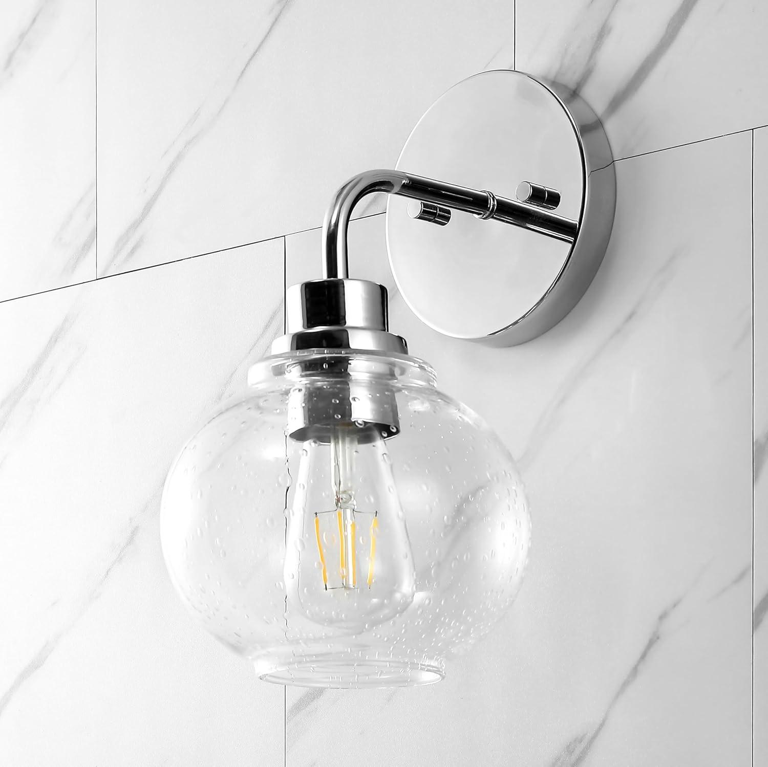 imageJONATHAN Y JYL7526B Sandrine 65quot 1Light IronSeeded Glass Cottage Rustic LED Vanity Light Classic 2700K LED 4W Bulb Entryway Lobby Kitchen Bathroom Bedroom Living Room Hallway ChromeChrome