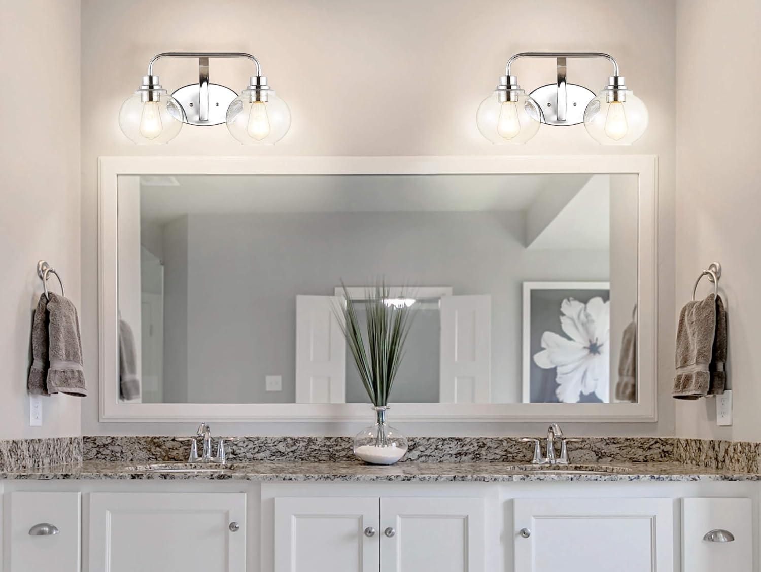 imageJONATHAN Y JYL7526B Sandrine 65quot 1Light IronSeeded Glass Cottage Rustic LED Vanity Light Classic 2700K LED 4W Bulb Entryway Lobby Kitchen Bathroom Bedroom Living Room Hallway ChromeChrome