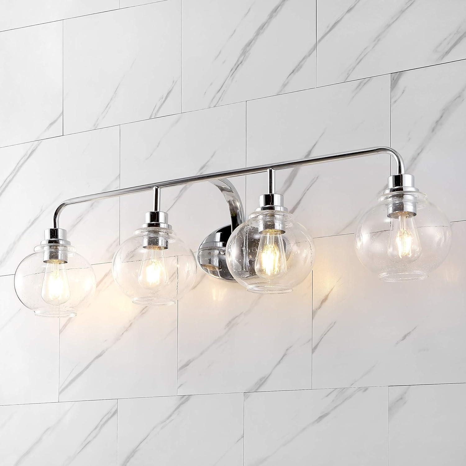 imageJONATHAN Y JYL7526B Sandrine 65quot 1Light IronSeeded Glass Cottage Rustic LED Vanity Light Classic 2700K LED 4W Bulb Entryway Lobby Kitchen Bathroom Bedroom Living Room Hallway ChromeChrome