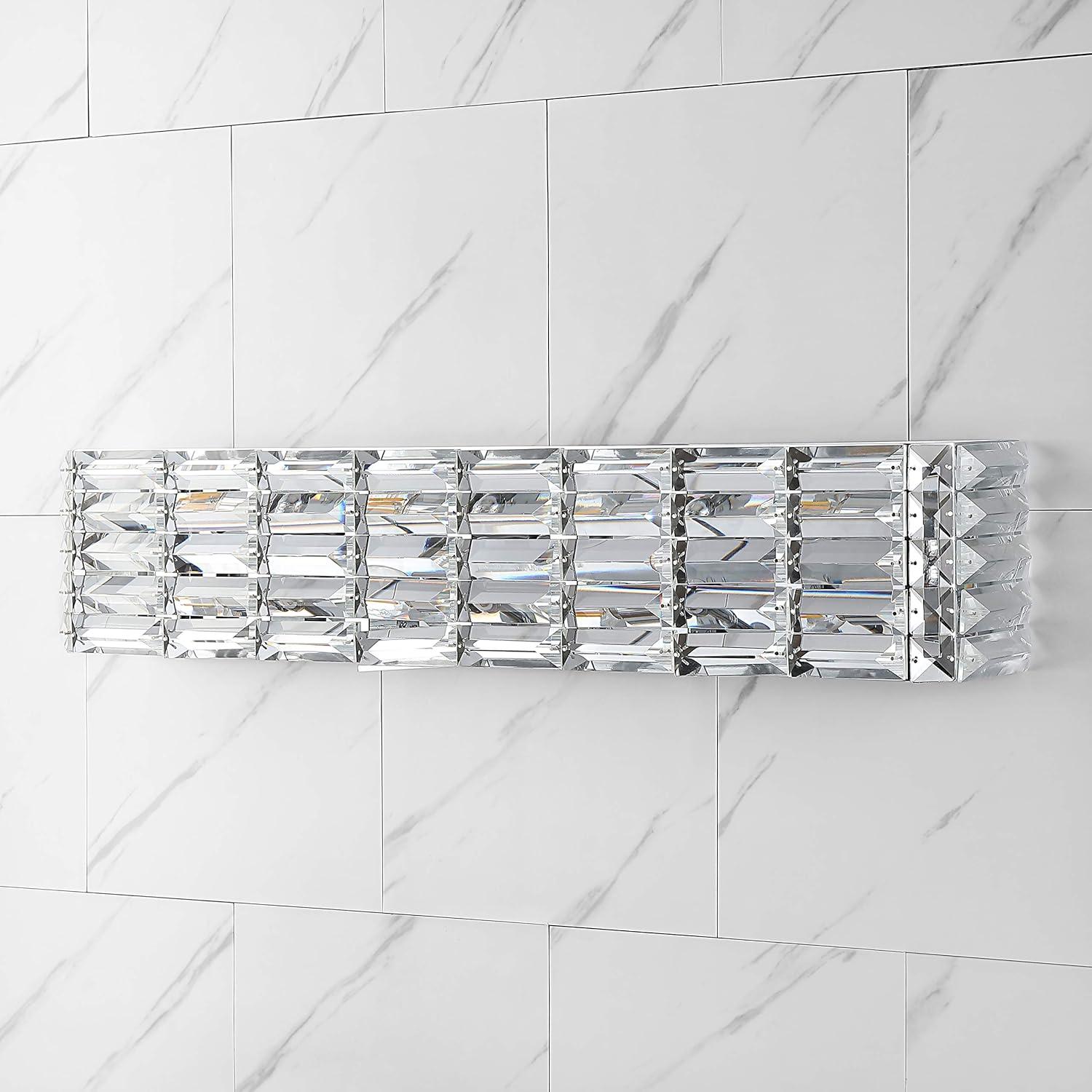 imageJONATHAN Y JYL7540A Evelyn Crystal Rectangle 2425quot 3Light IronCrystal Glam Modern LED Vanity Light Classic 2700K LED 2W Bulbs Included Bathroom Hallway Living Room Bedroom Mirror Cabinet Chrome4Light