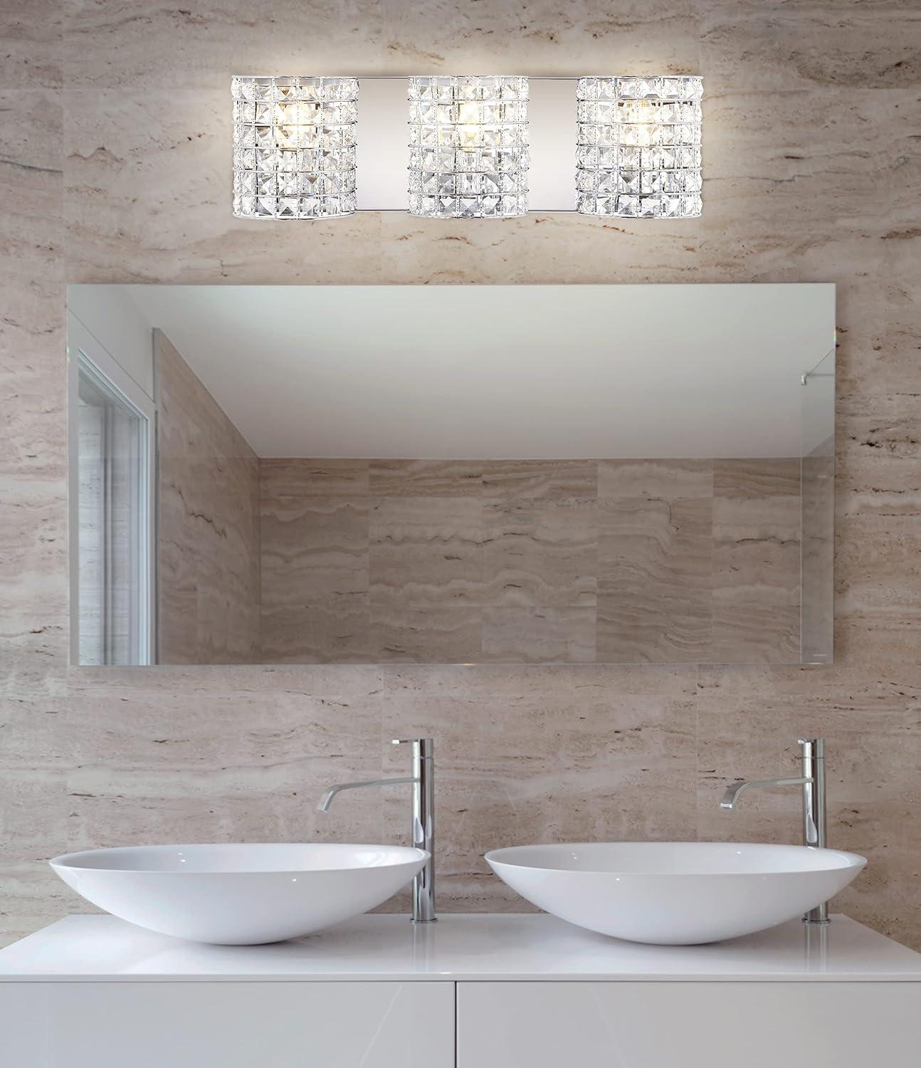 imageJONATHAN Y JYL7544A Clara Deco 24quot 3Light MetalCrystal Classic Glam LED Vanity Light Classic Glam Modern Transitional 2700K LED 4W Bathroom Hallway Living Room Bedroom Mirror CabinetChrome