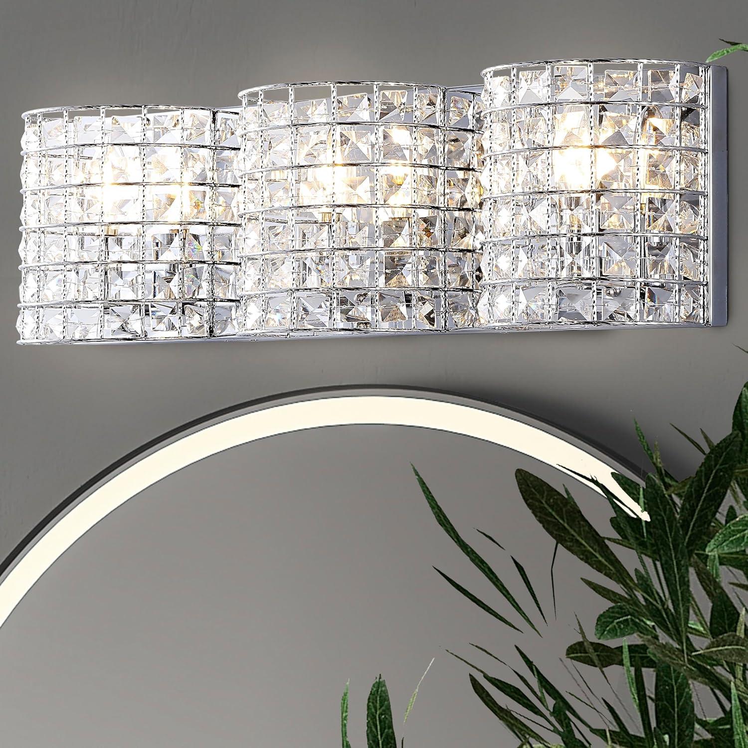 imageJONATHAN Y JYL7544A Clara Deco 24quot 3Light MetalCrystal Classic Glam LED Vanity Light Classic Glam Modern Transitional 2700K LED 4W Bathroom Hallway Living Room Bedroom Mirror CabinetChrome
