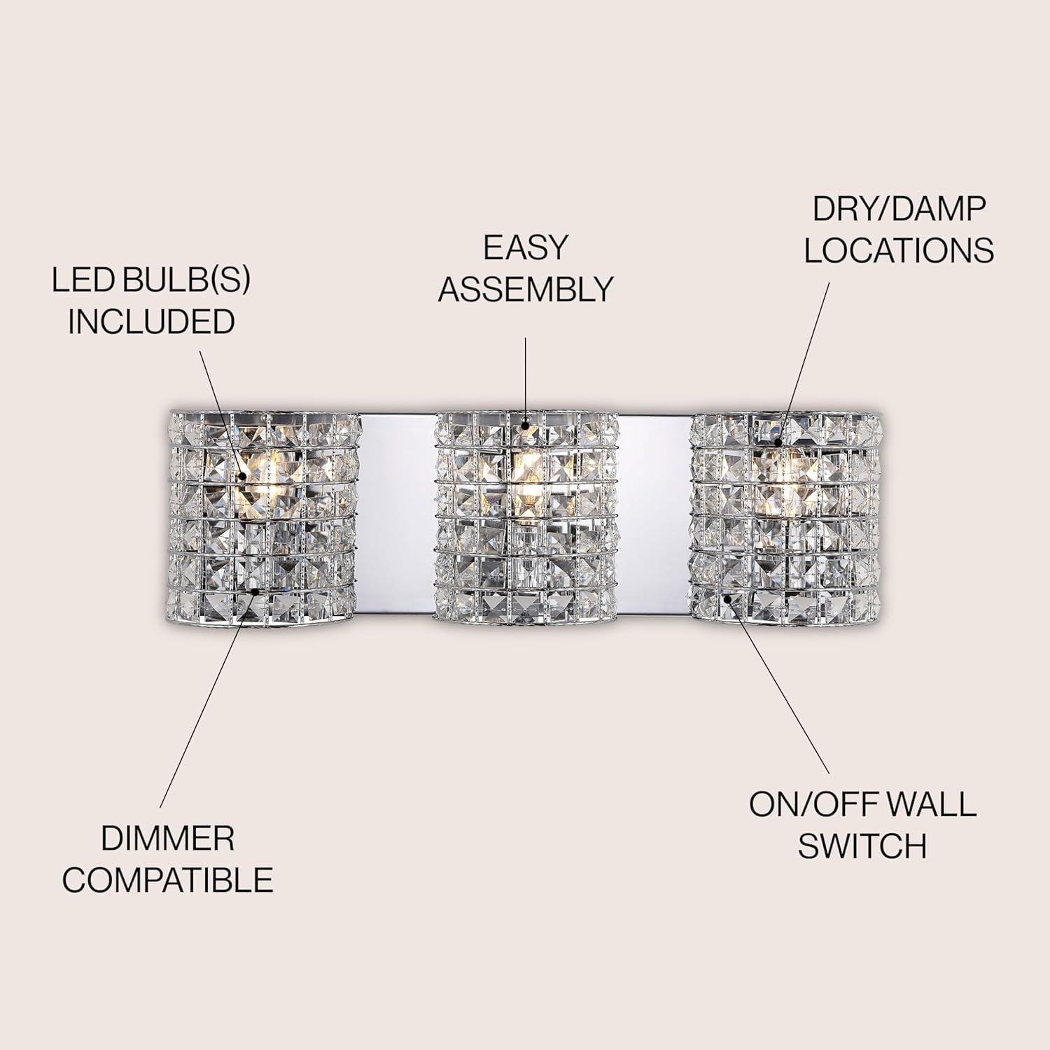 imageJONATHAN Y JYL7544A Clara Deco 24quot 3Light MetalCrystal Classic Glam LED Vanity Light Classic Glam Modern Transitional 2700K LED 4W Bathroom Hallway Living Room Bedroom Mirror CabinetChrome