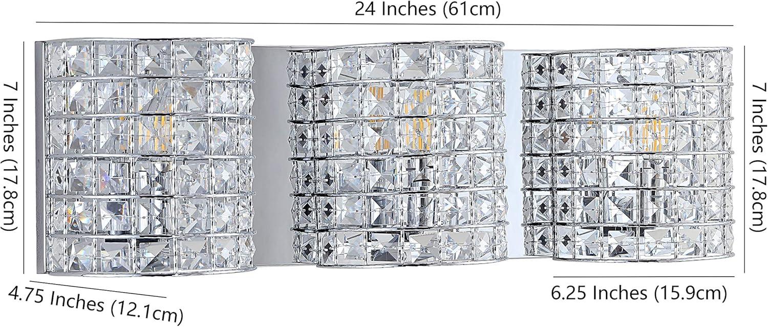 imageJONATHAN Y JYL7544A Clara Deco 24quot 3Light MetalCrystal Classic Glam LED Vanity Light Classic Glam Modern Transitional 2700K LED 4W Bathroom Hallway Living Room Bedroom Mirror CabinetChrome