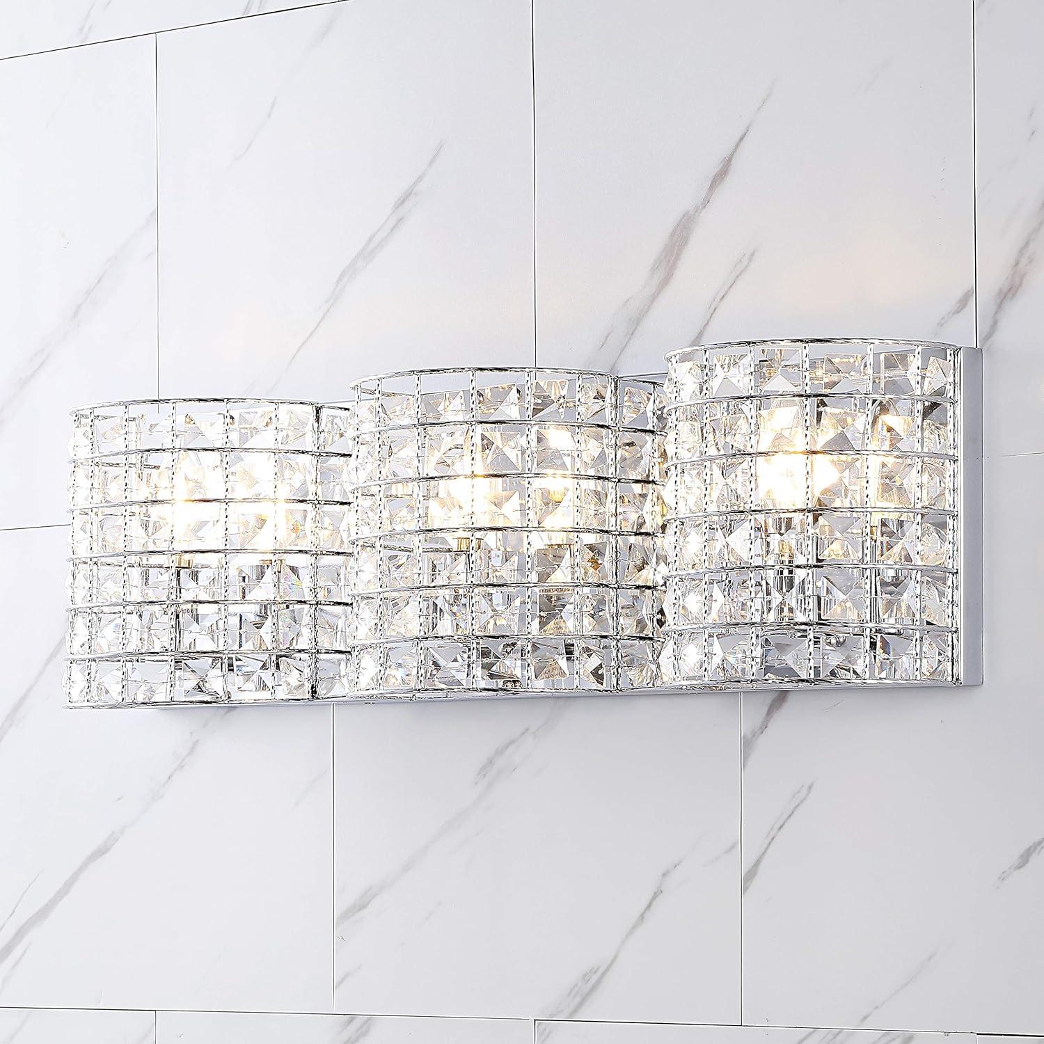 imageJONATHAN Y JYL7544A Clara Deco 24quot 3Light MetalCrystal Classic Glam LED Vanity Light Classic Glam Modern Transitional 2700K LED 4W Bathroom Hallway Living Room Bedroom Mirror CabinetChrome