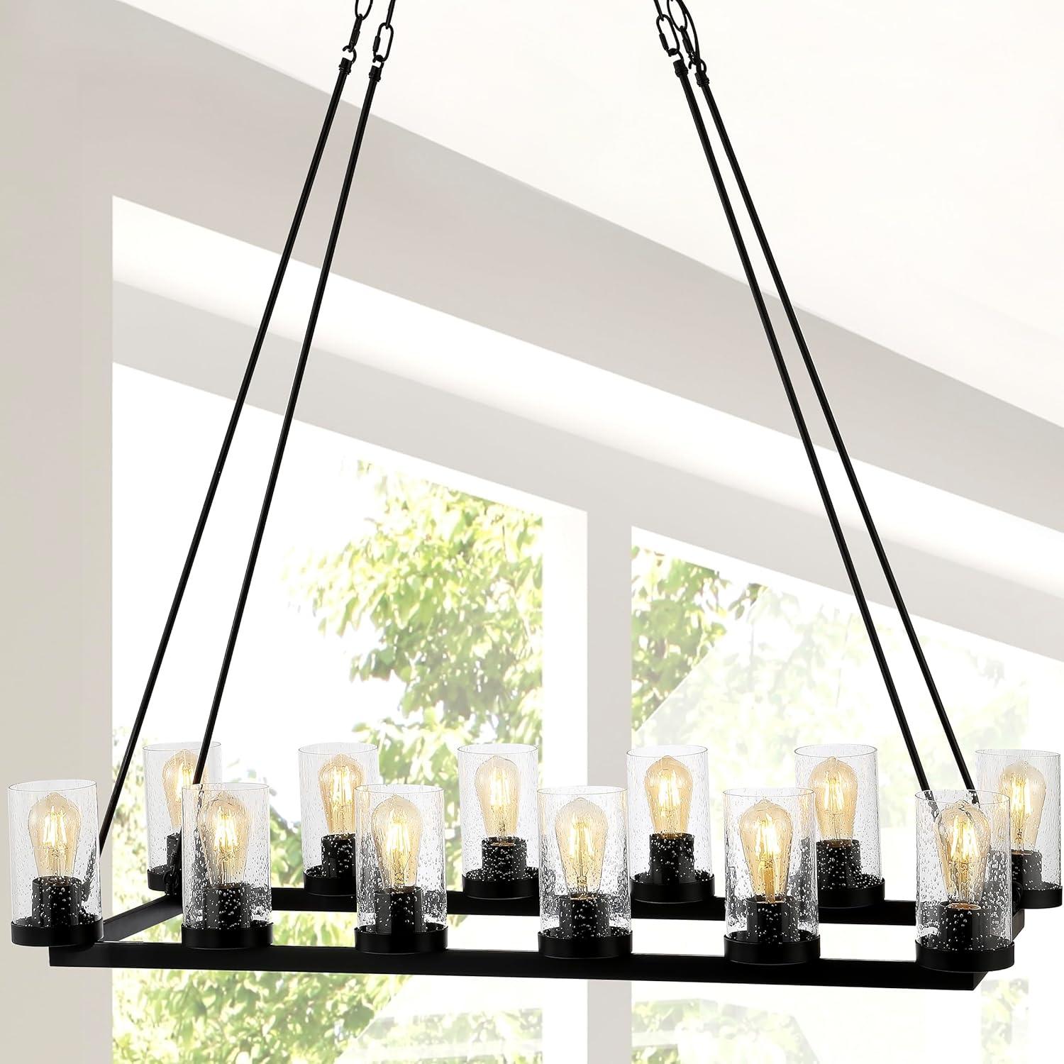 imageJONATHAN Y JYL7555A Athos 455quot 12Light Iron Rustic Farmhouse Linear LED Chandelier Pendant Bohemian Cottage Rustic Dining Room Living Room Kitchen Foyer Bedroom Hallway Oil Rubbed Bronze455 12Light