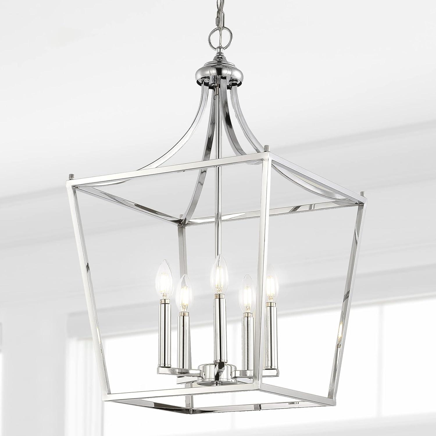 imageJONATHAN Y JYL7560B Camden 10quot 3Light Iron Classic Midcentury Pendant Lantern Rustic Transitional Dining Room Living Room Kitchen Foyer Bedroom Hallway ChromeChrome