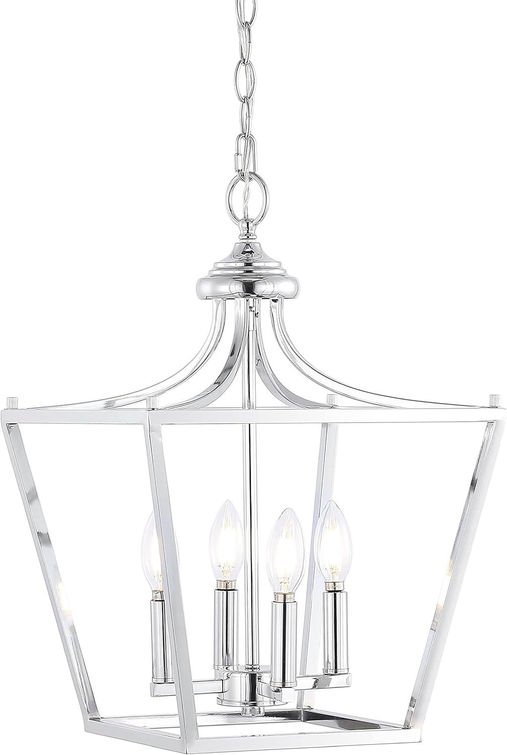 imageJONATHAN Y JYL7560B Camden 10quot 3Light Iron Classic Midcentury Pendant Lantern Rustic Transitional Dining Room Living Room Kitchen Foyer Bedroom Hallway ChromeChrome