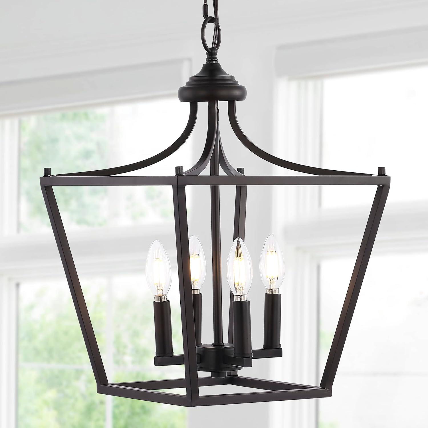 imageJONATHAN Y JYL7560B Camden 10quot 3Light Iron Classic Midcentury Pendant Lantern Rustic Transitional Dining Room Living Room Kitchen Foyer Bedroom Hallway ChromeOilRubbed Bronze