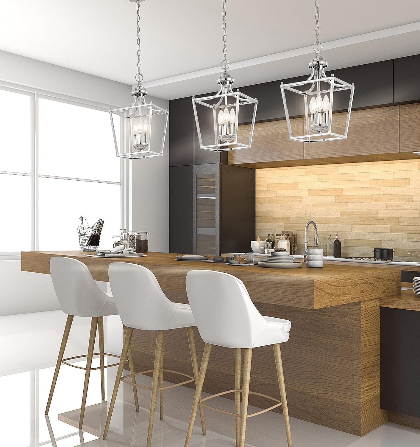 imageJONATHAN Y JYL7560B Camden 10quot 3Light Iron Classic Midcentury Pendant Lantern Rustic Transitional Dining Room Living Room Kitchen Foyer Bedroom Hallway ChromeChrome