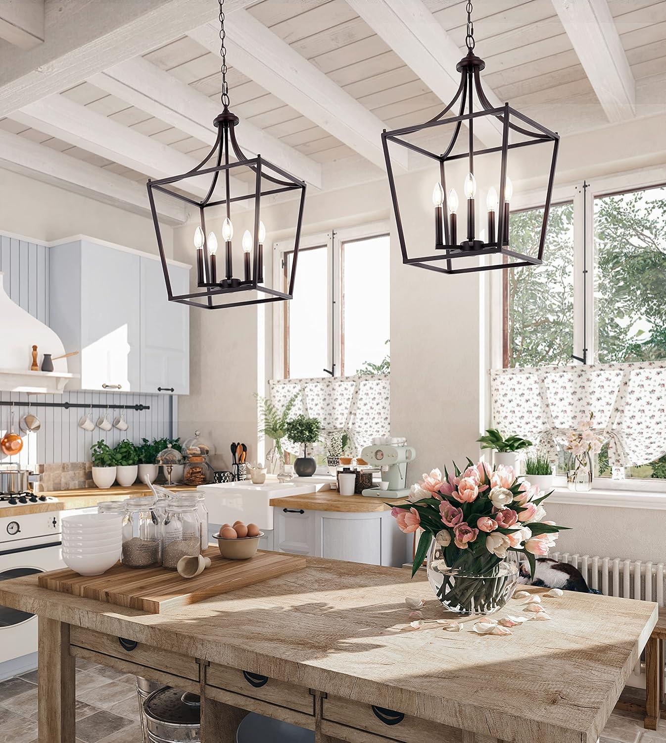 imageJONATHAN Y JYL7560B Camden 10quot 3Light Iron Classic Midcentury Pendant Lantern Rustic Transitional Dining Room Living Room Kitchen Foyer Bedroom Hallway ChromeOilRubbed Bronze