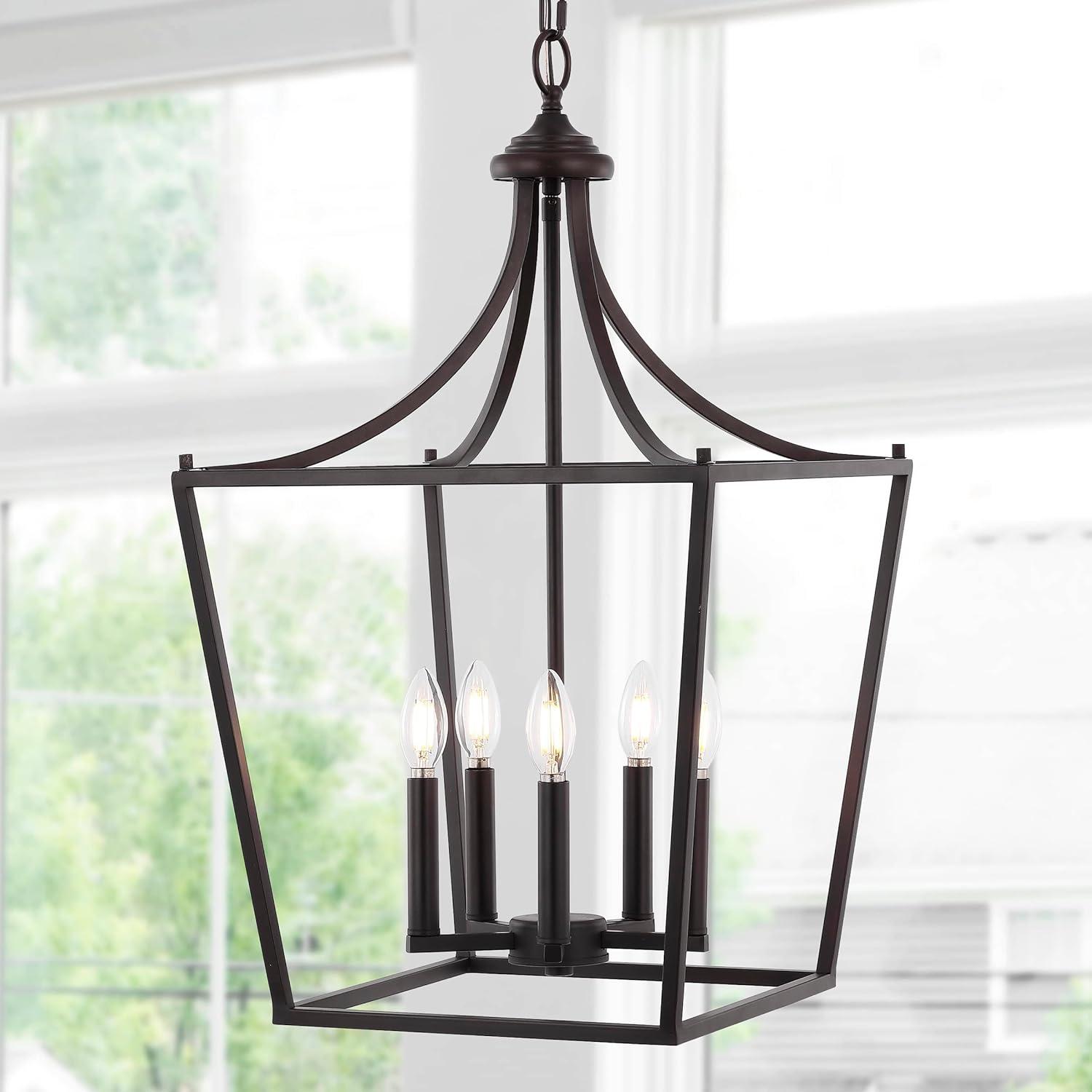 imageJONATHAN Y JYL7560B Camden 10quot 3Light Iron Classic Midcentury Pendant Lantern Rustic Transitional Dining Room Living Room Kitchen Foyer Bedroom Hallway ChromeOilRubbed Bronze