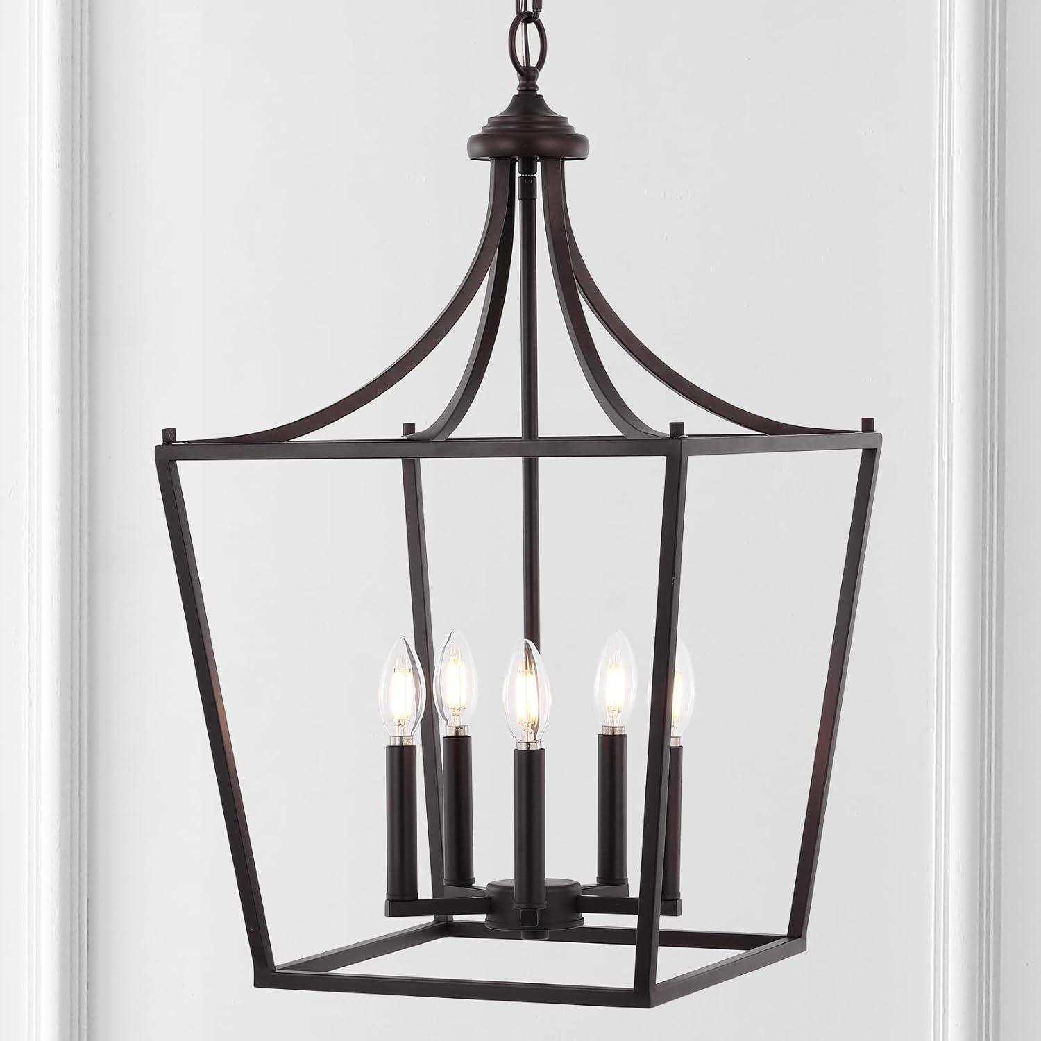 imageJONATHAN Y JYL7560B Camden 10quot 3Light Iron Classic Midcentury Pendant Lantern Rustic Transitional Dining Room Living Room Kitchen Foyer Bedroom Hallway ChromeOilRubbed Bronze