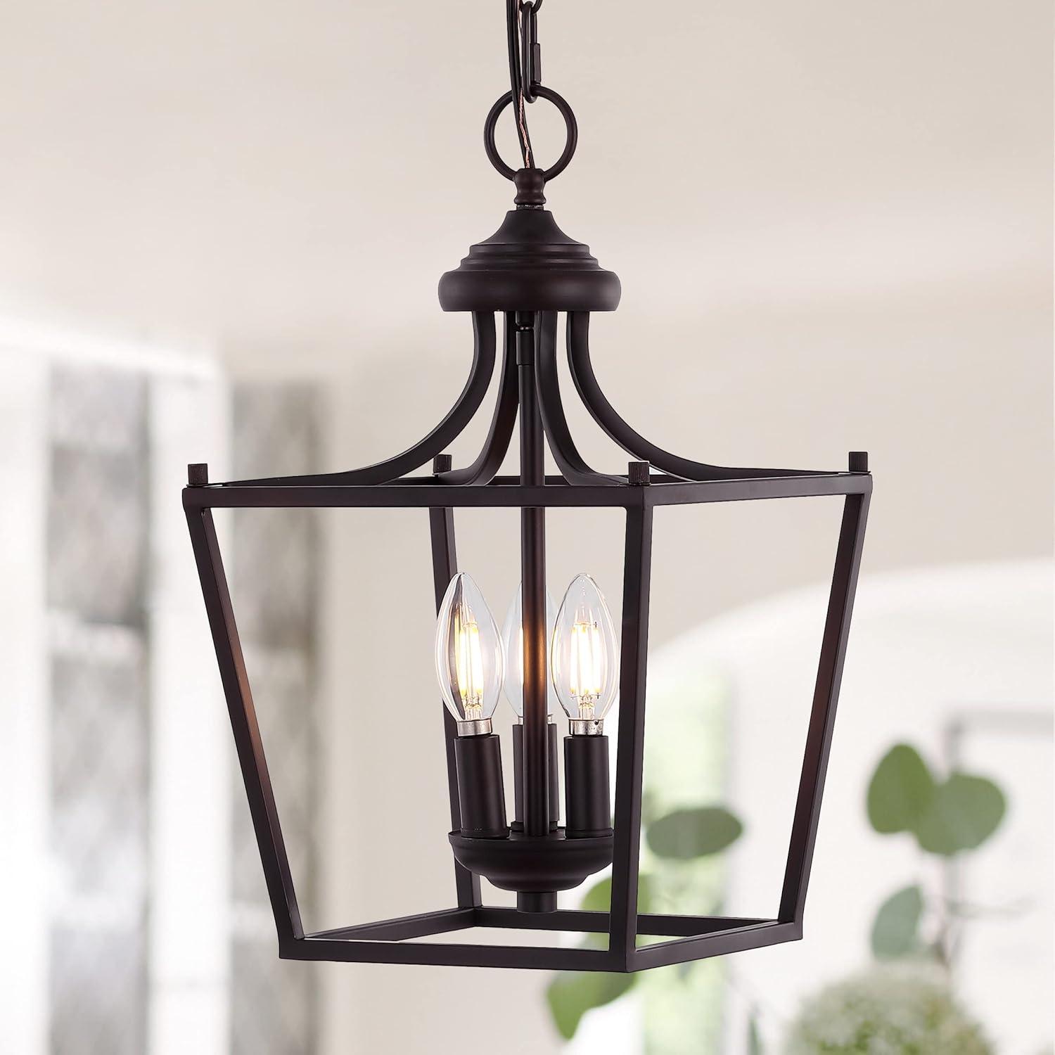imageJONATHAN Y JYL7560B Camden 10quot 3Light Iron Classic Midcentury Pendant Lantern Rustic Transitional Dining Room Living Room Kitchen Foyer Bedroom Hallway ChromeOilRubbed Bronze
