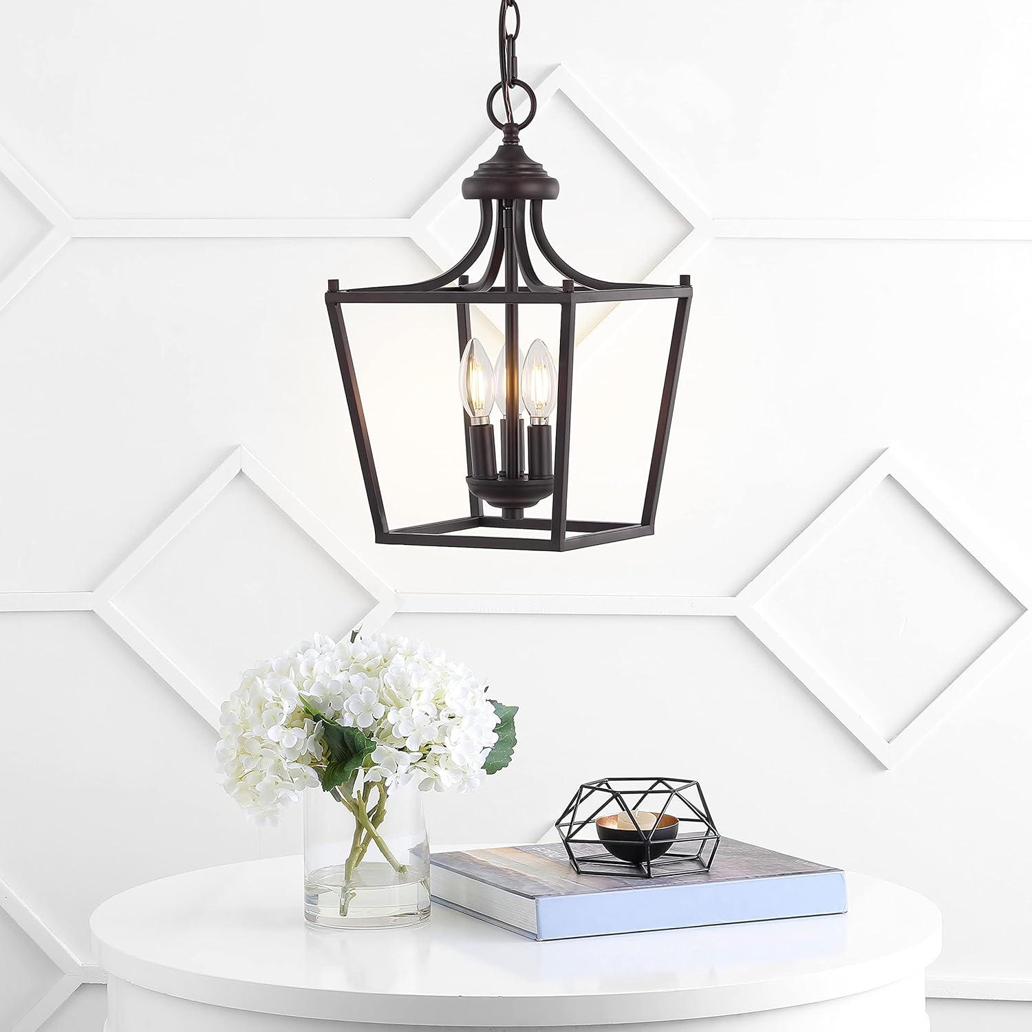 imageJONATHAN Y JYL7560B Camden 10quot 3Light Iron Classic Midcentury Pendant Lantern Rustic Transitional Dining Room Living Room Kitchen Foyer Bedroom Hallway ChromeOilRubbed Bronze