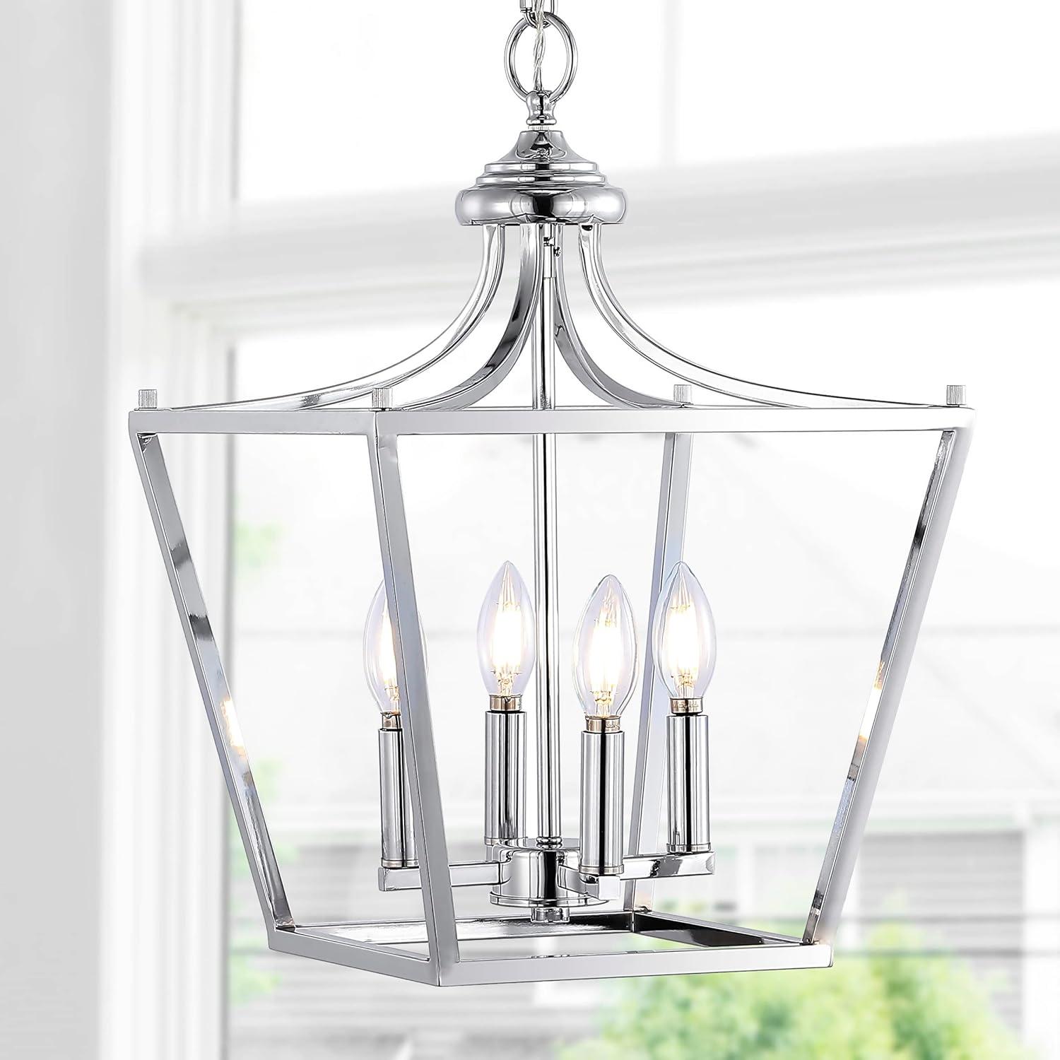 imageJONATHAN Y JYL7560B Camden 10quot 3Light Iron Classic Midcentury Pendant Lantern Rustic Transitional Dining Room Living Room Kitchen Foyer Bedroom Hallway ChromeChrome