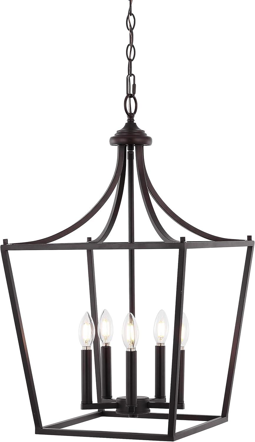 imageJONATHAN Y JYL7560B Camden 10quot 3Light Iron Classic Midcentury Pendant Lantern Rustic Transitional Dining Room Living Room Kitchen Foyer Bedroom Hallway ChromeOilRubbed Bronze