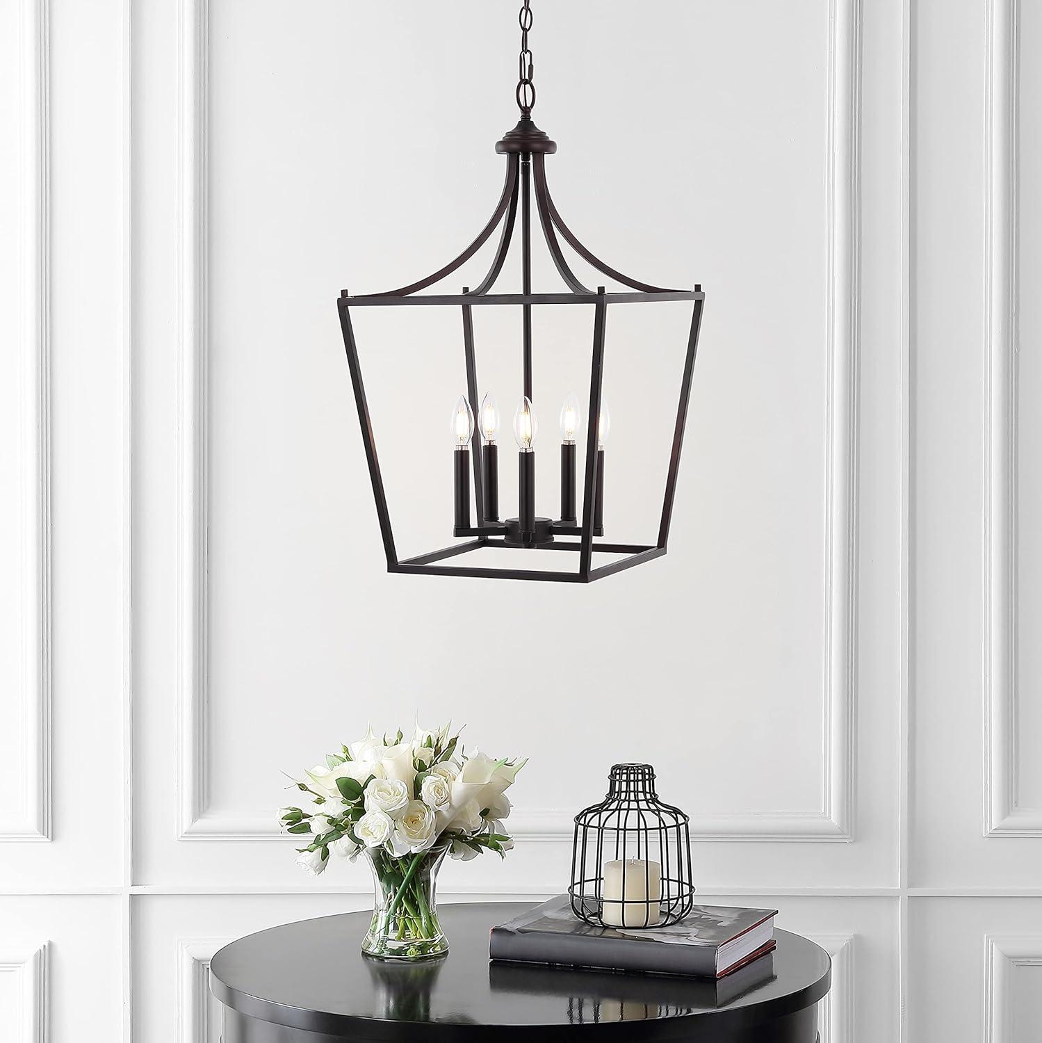 imageJONATHAN Y JYL7560B Camden 10quot 3Light Iron Classic Midcentury Pendant Lantern Rustic Transitional Dining Room Living Room Kitchen Foyer Bedroom Hallway ChromeOilRubbed Bronze