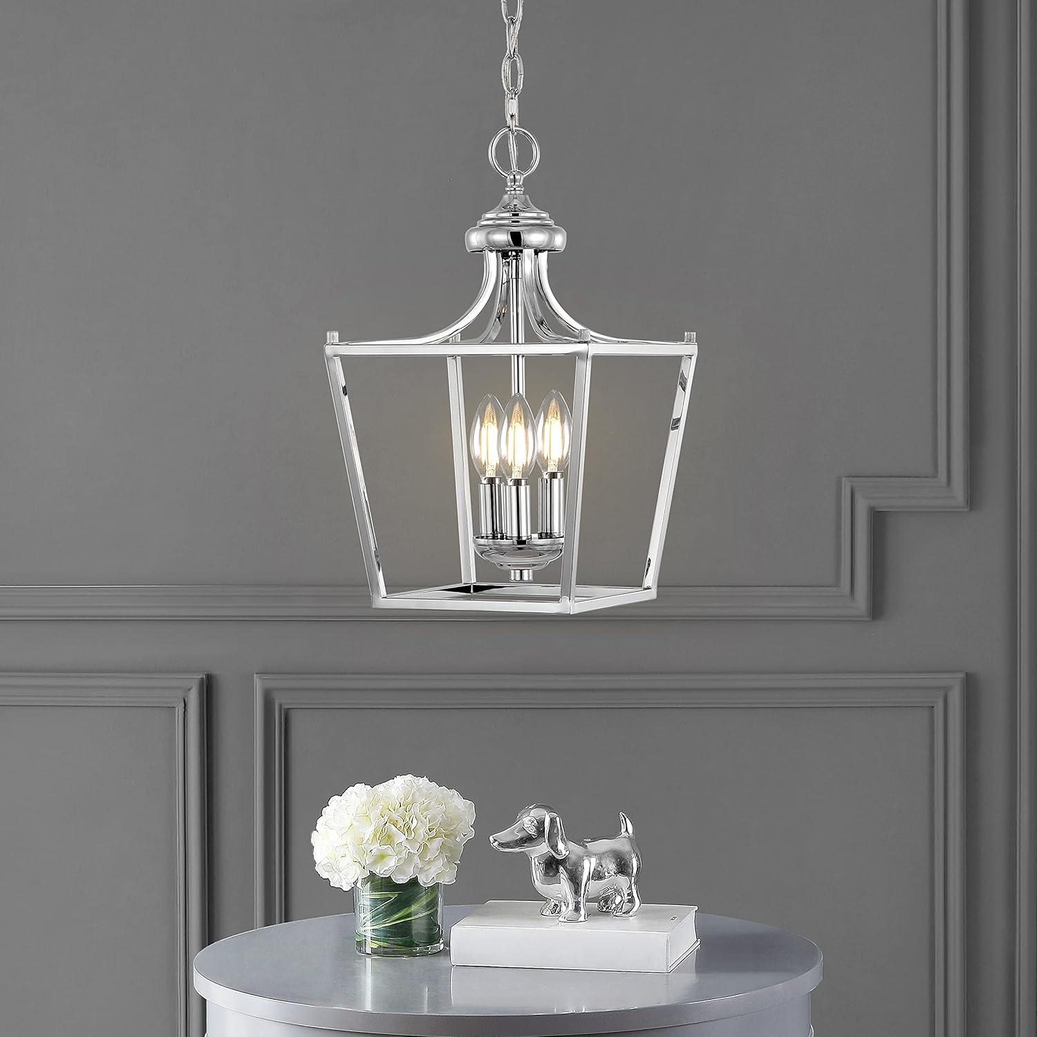 imageJONATHAN Y JYL7560B Camden 10quot 3Light Iron Classic Midcentury Pendant Lantern Rustic Transitional Dining Room Living Room Kitchen Foyer Bedroom Hallway ChromeChrome