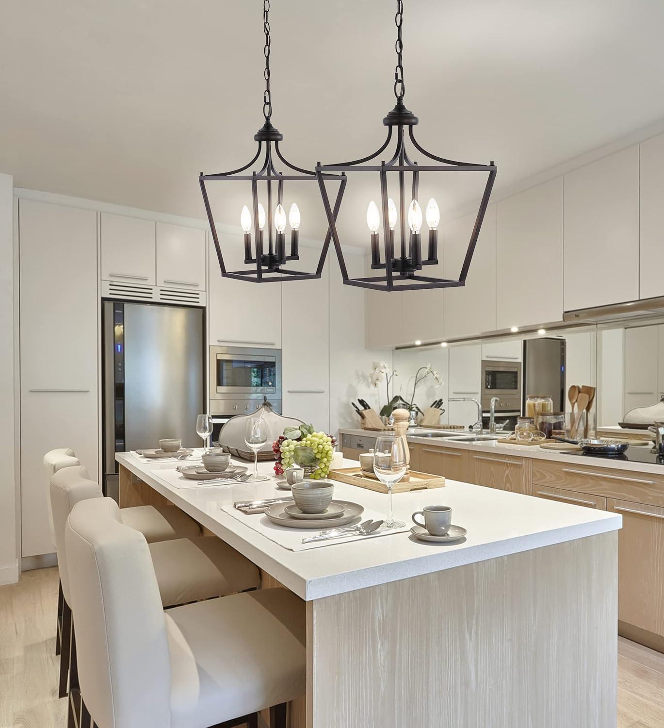 imageJONATHAN Y JYL7560B Camden 10quot 3Light Iron Classic Midcentury Pendant Lantern Rustic Transitional Dining Room Living Room Kitchen Foyer Bedroom Hallway ChromeOilRubbed Bronze